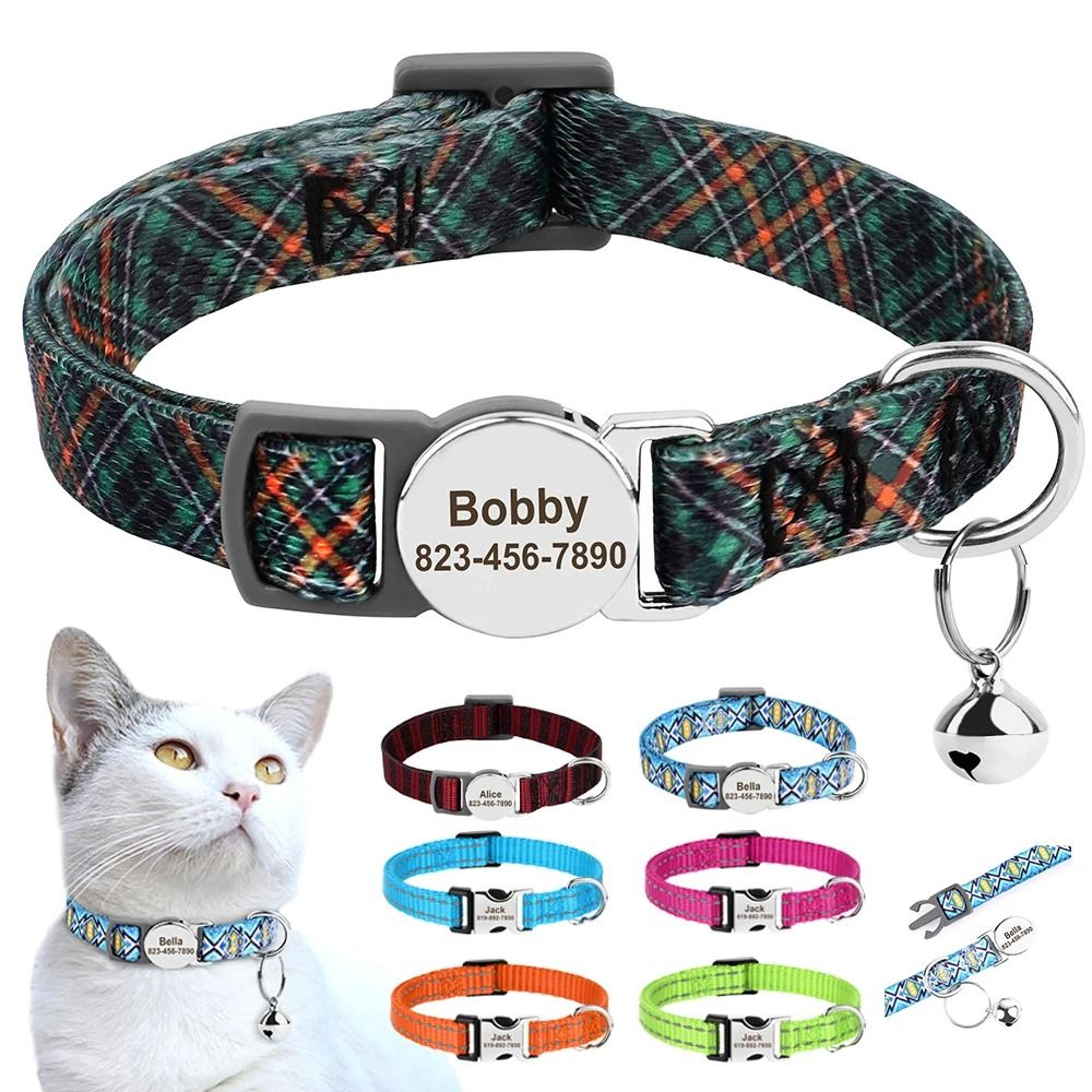 safetag personalized pet id collar with bell for cats & small dogs