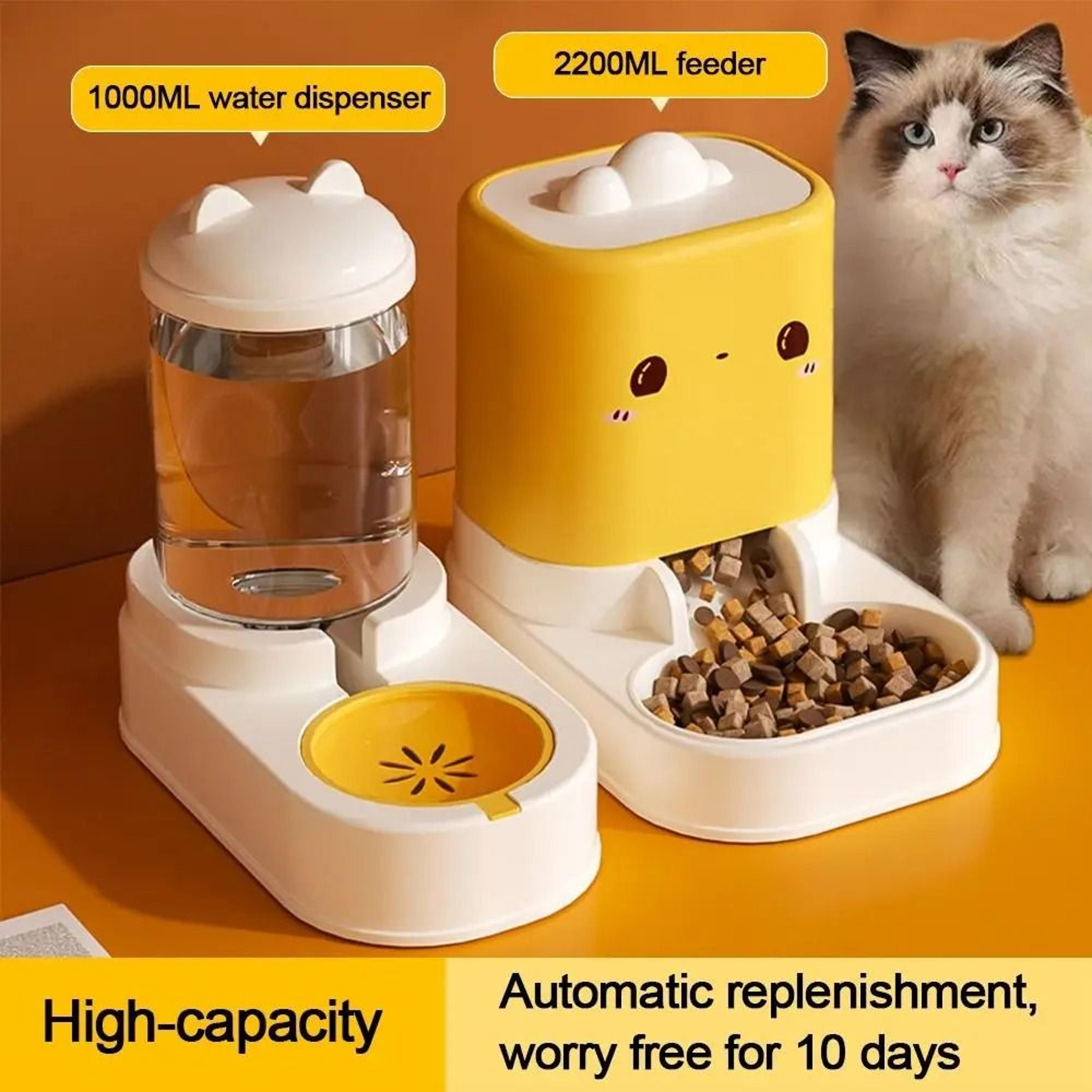 Cute CatShaped Automatic Pet Feeder  Water Dispenser Set 2