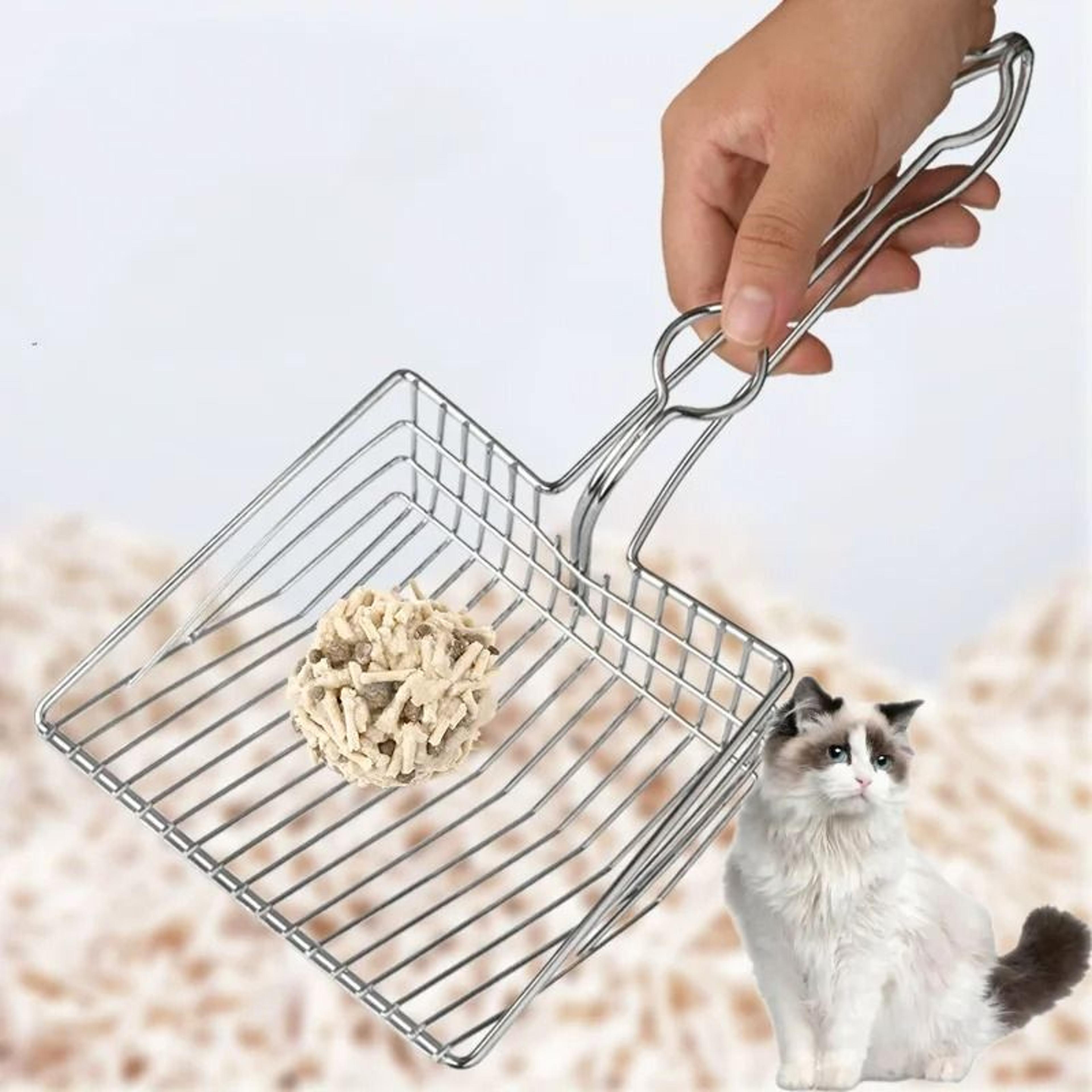 heavy-duty stainless steel cat litter scoop with ergonomic handle