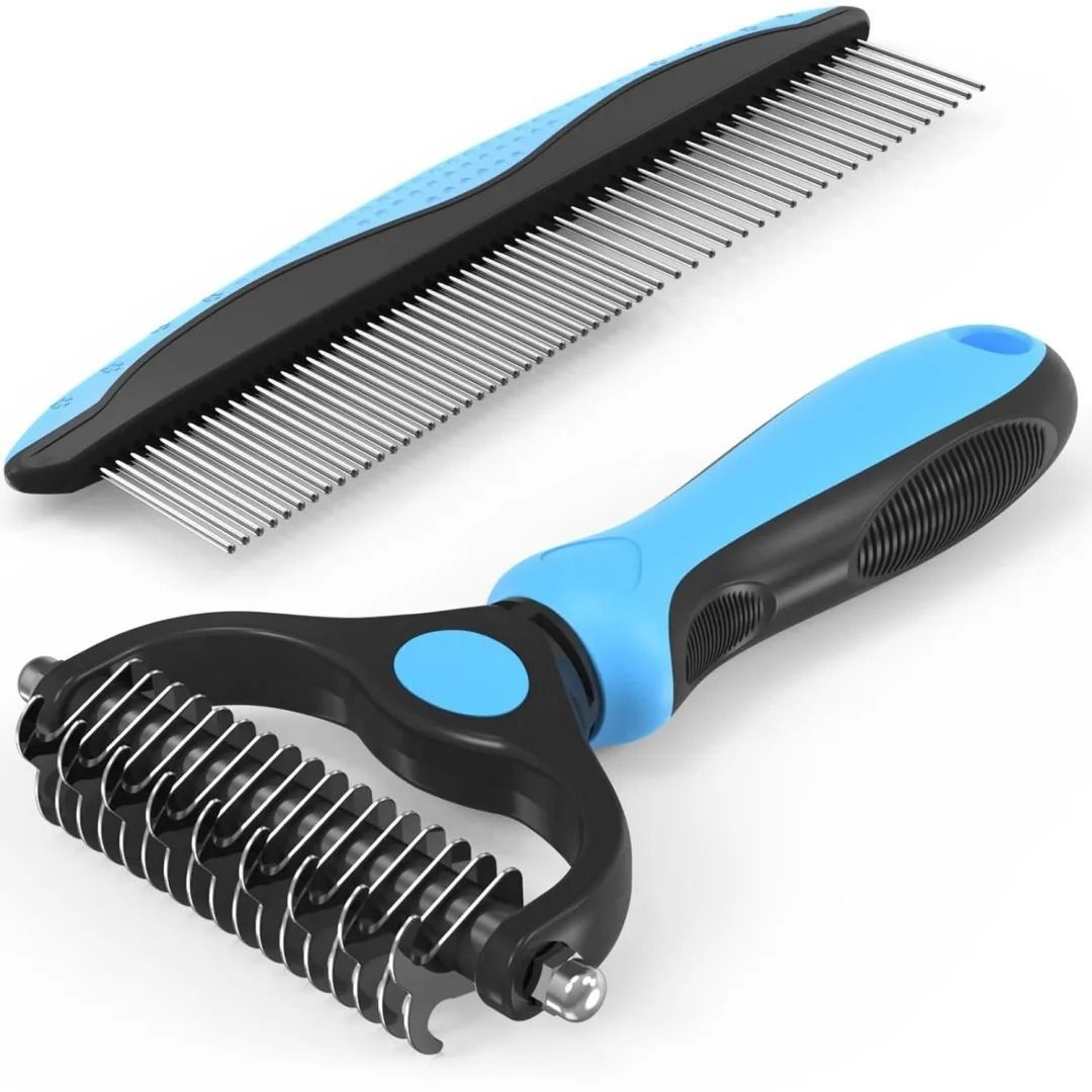 2-in-1 pet grooming brush and metal comb set for dogs and cats