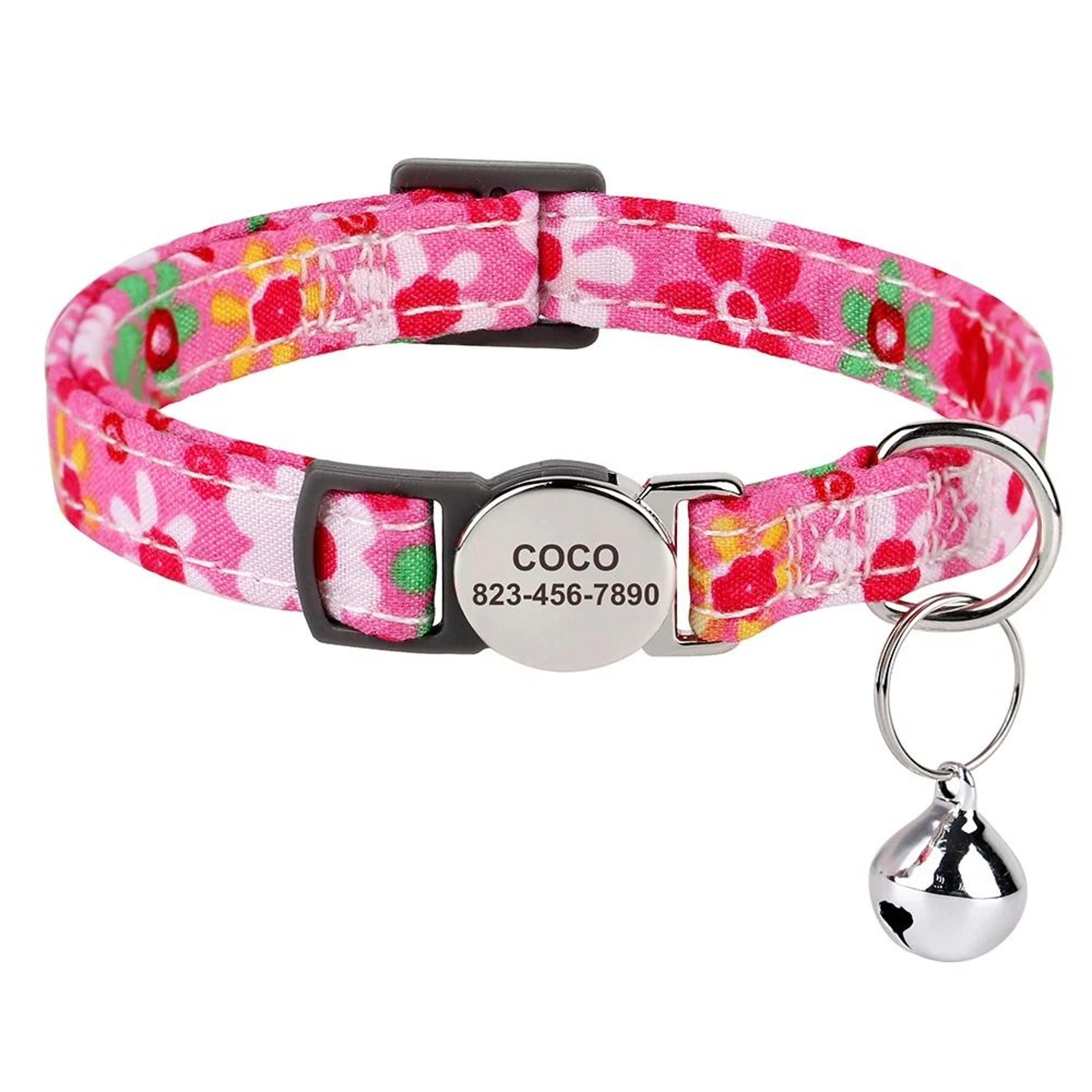 Personalized Adjustable Cat Collar With Engraved ID Nameplate  Safety Bell 23