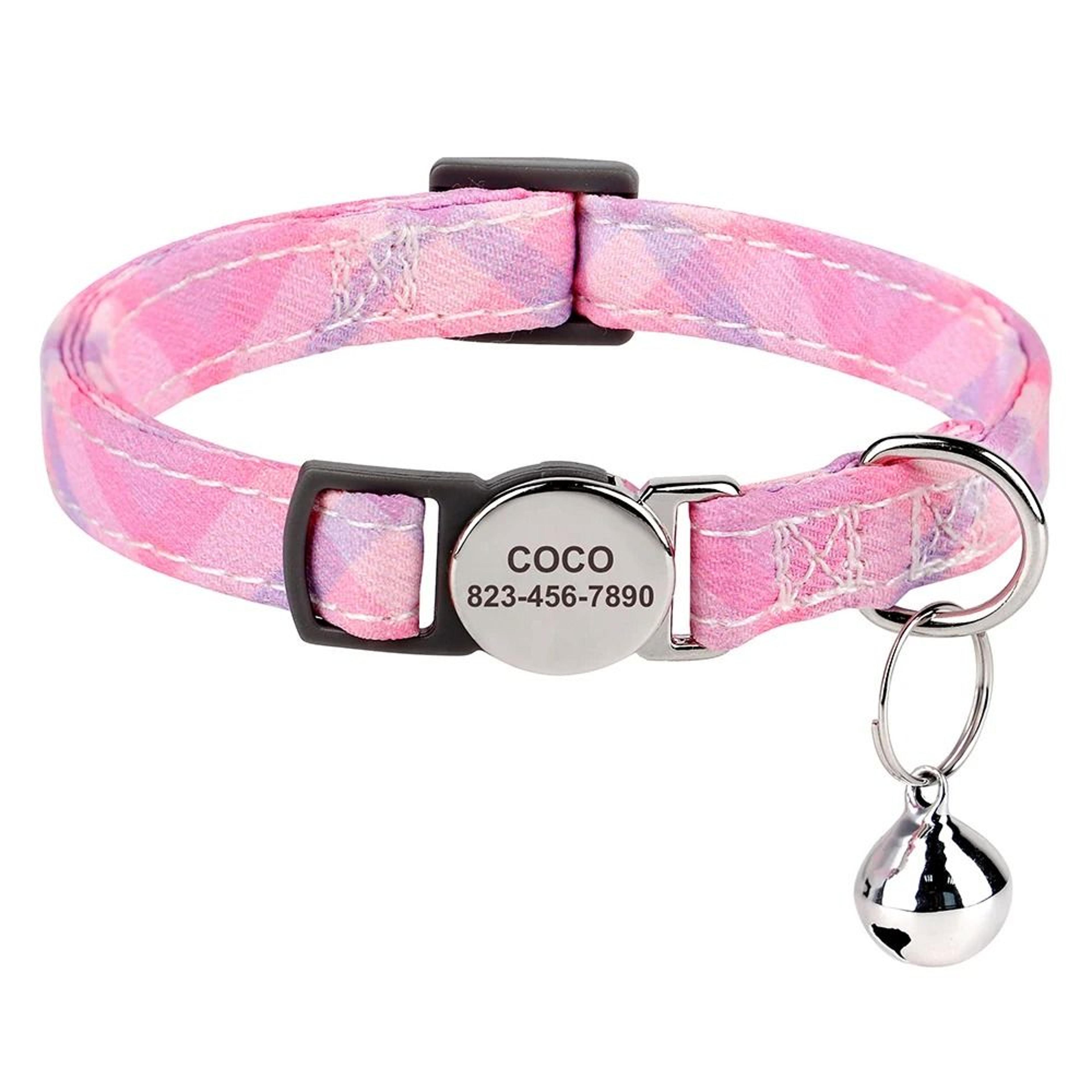 Personalized Adjustable Cat Collar With Engraved ID Nameplate  Safety Bell 24