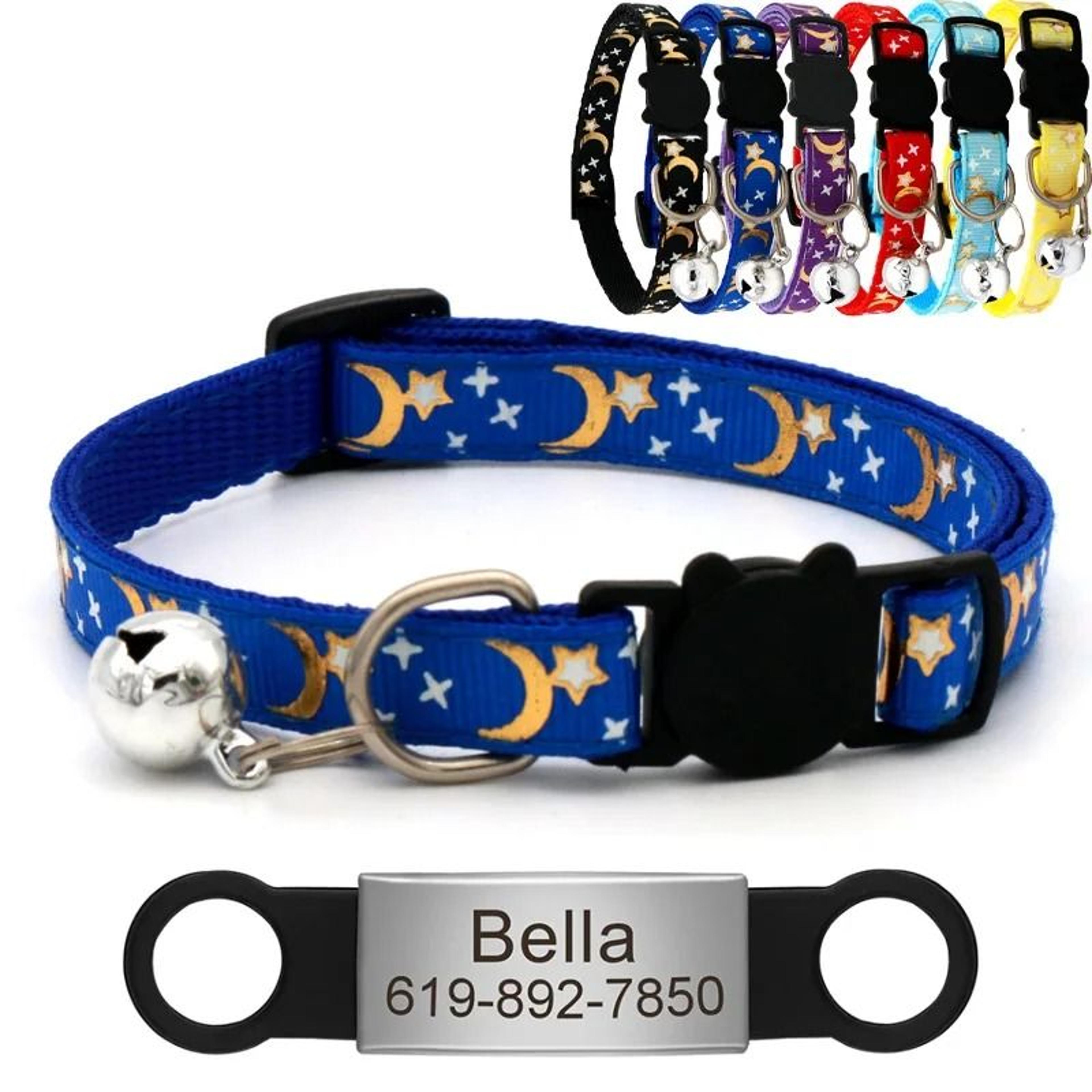 personalized reflective star & moon cat collar with engraved id nameplate and bell
