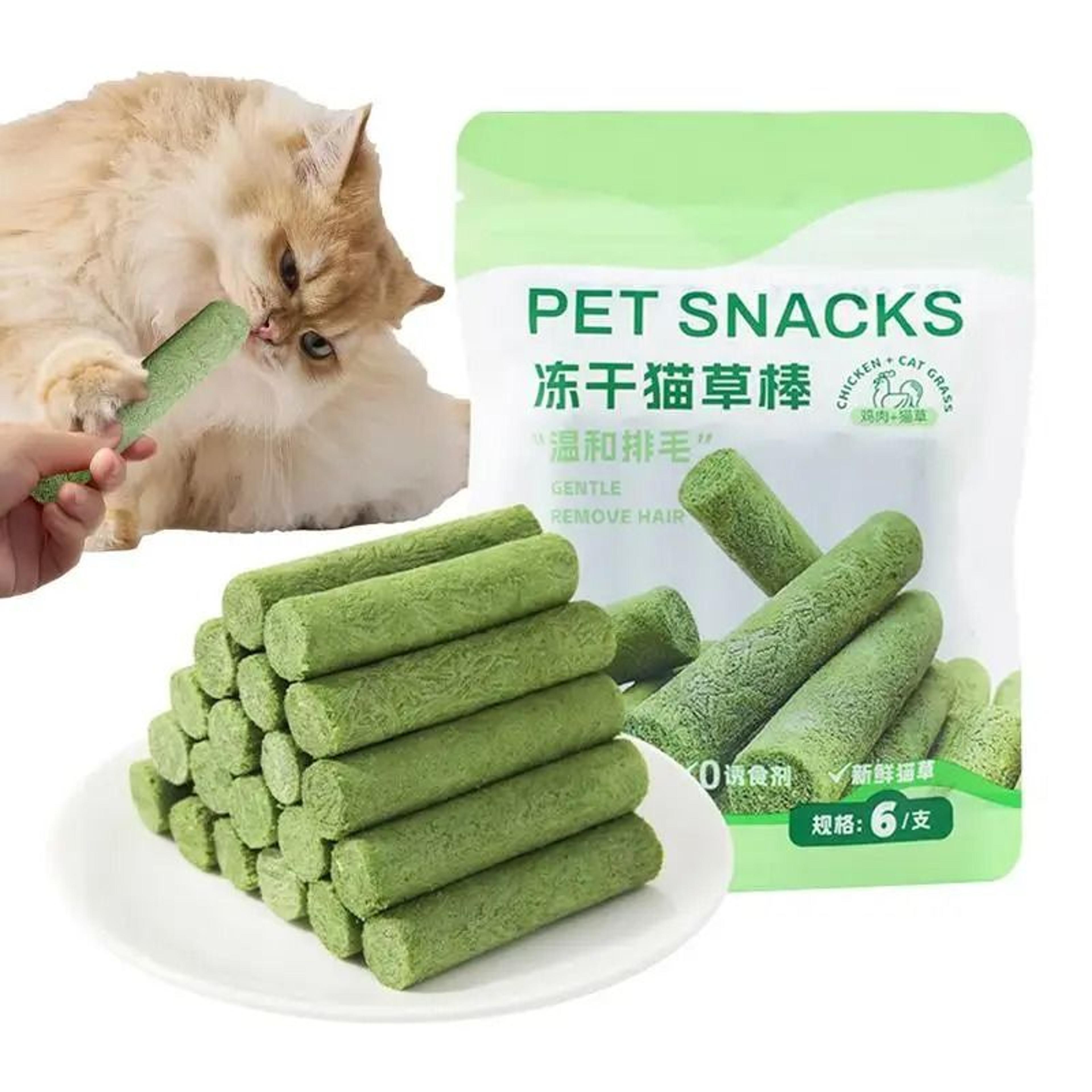 natural cat grass teething sticks for hairball control and digestive support