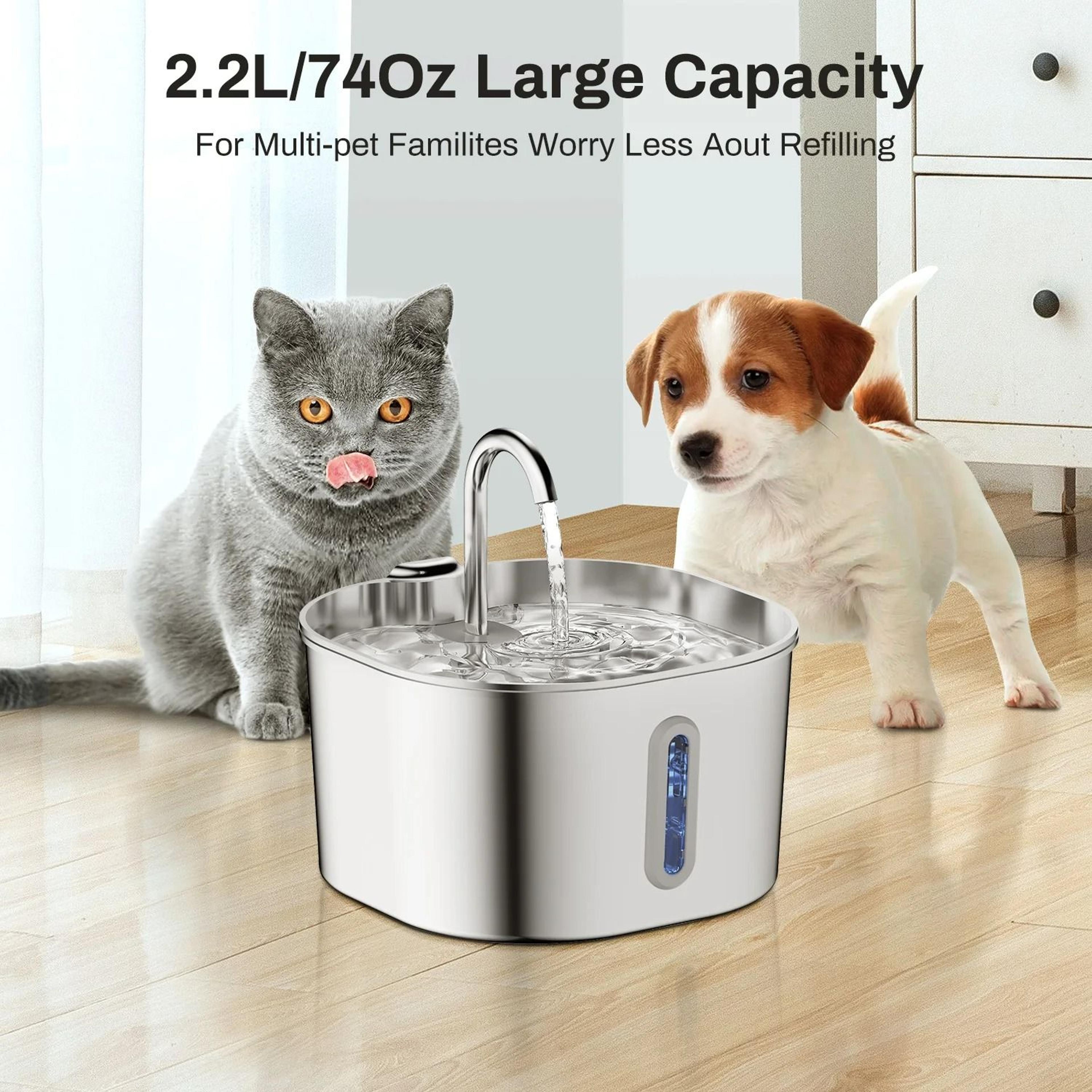 crystalflow stainless steel pet water fountain 74oz automatic drinking station