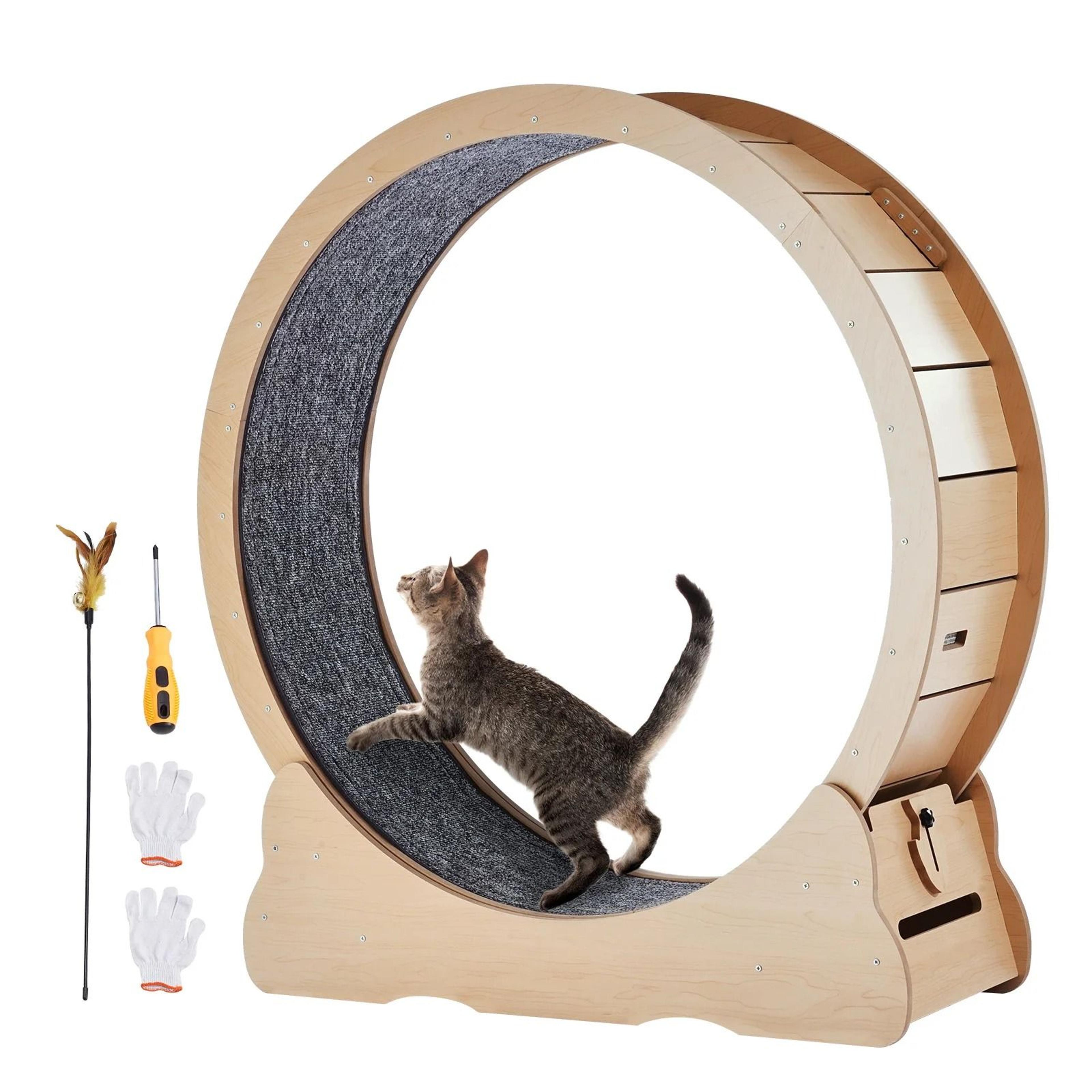 ActivePaws Wooden Cat Exercise Wheel Indoor Cat Treadmill With Detachable Carpet  Cat Teaser 0