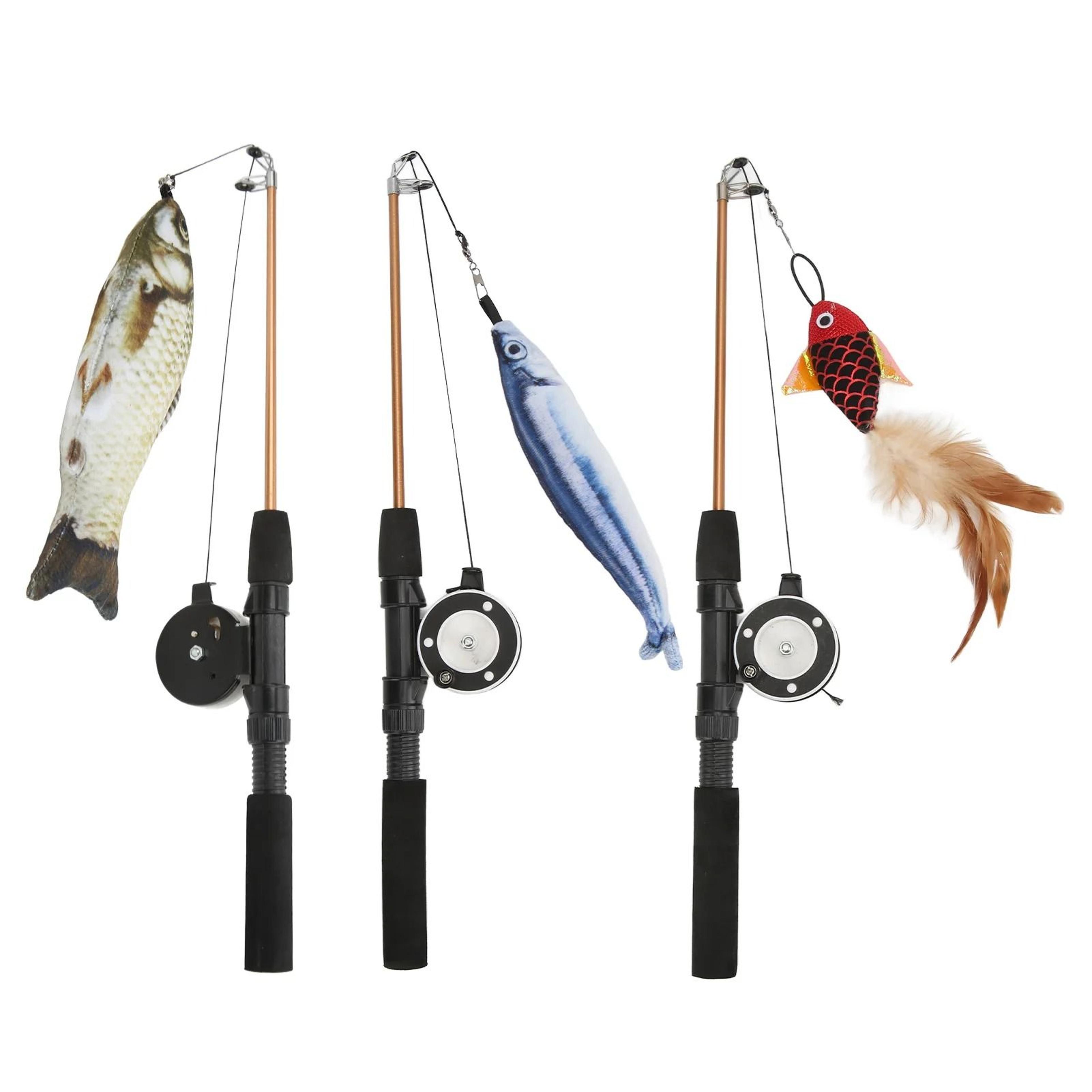 telescopic fishing rod cat wand toy with realistic flexible teaser