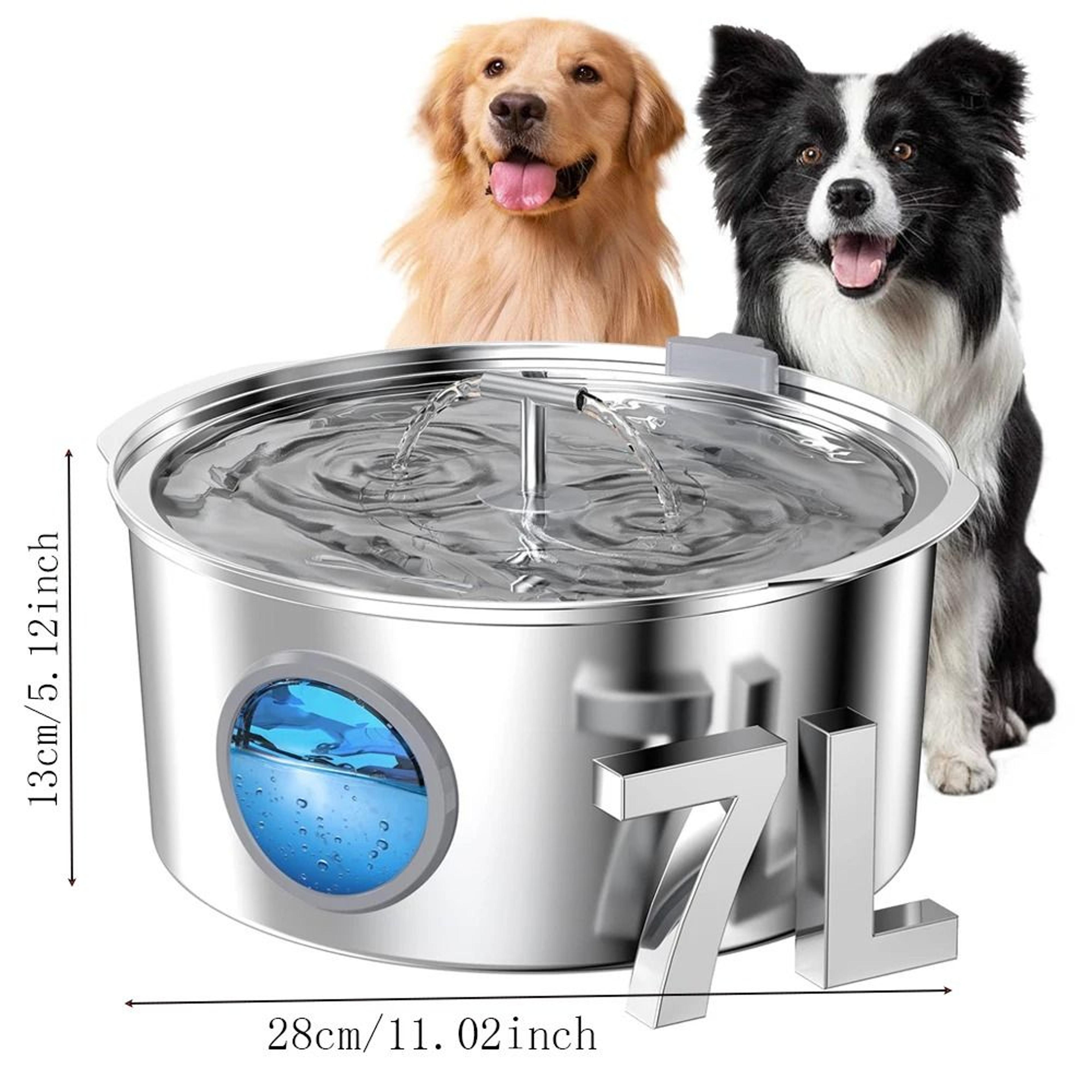 7l stainless steel pet water fountain with water level window & silent pump