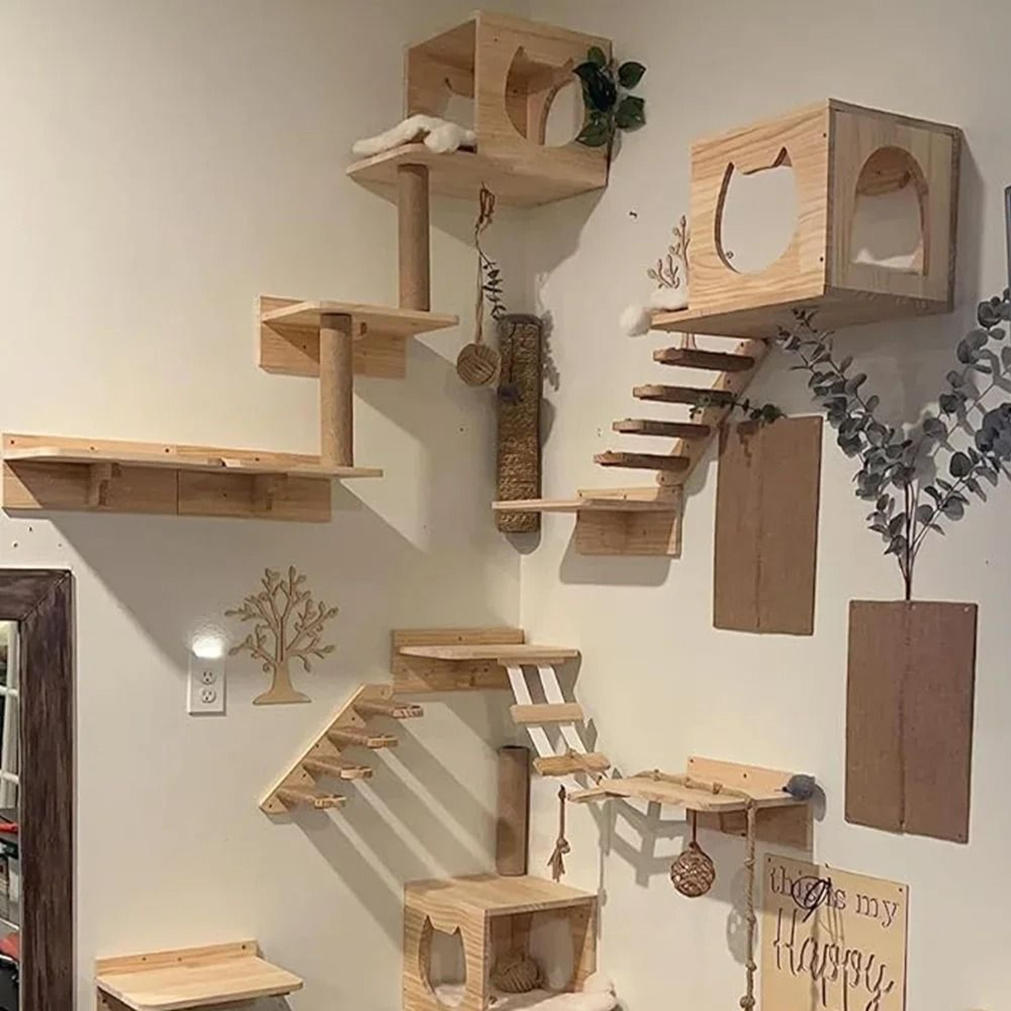 Wall Mounted Cat Climbing Shelves  Hammock Set For Indoor Cats  Wooden Cat Wall Steps  Jumping Plat 0