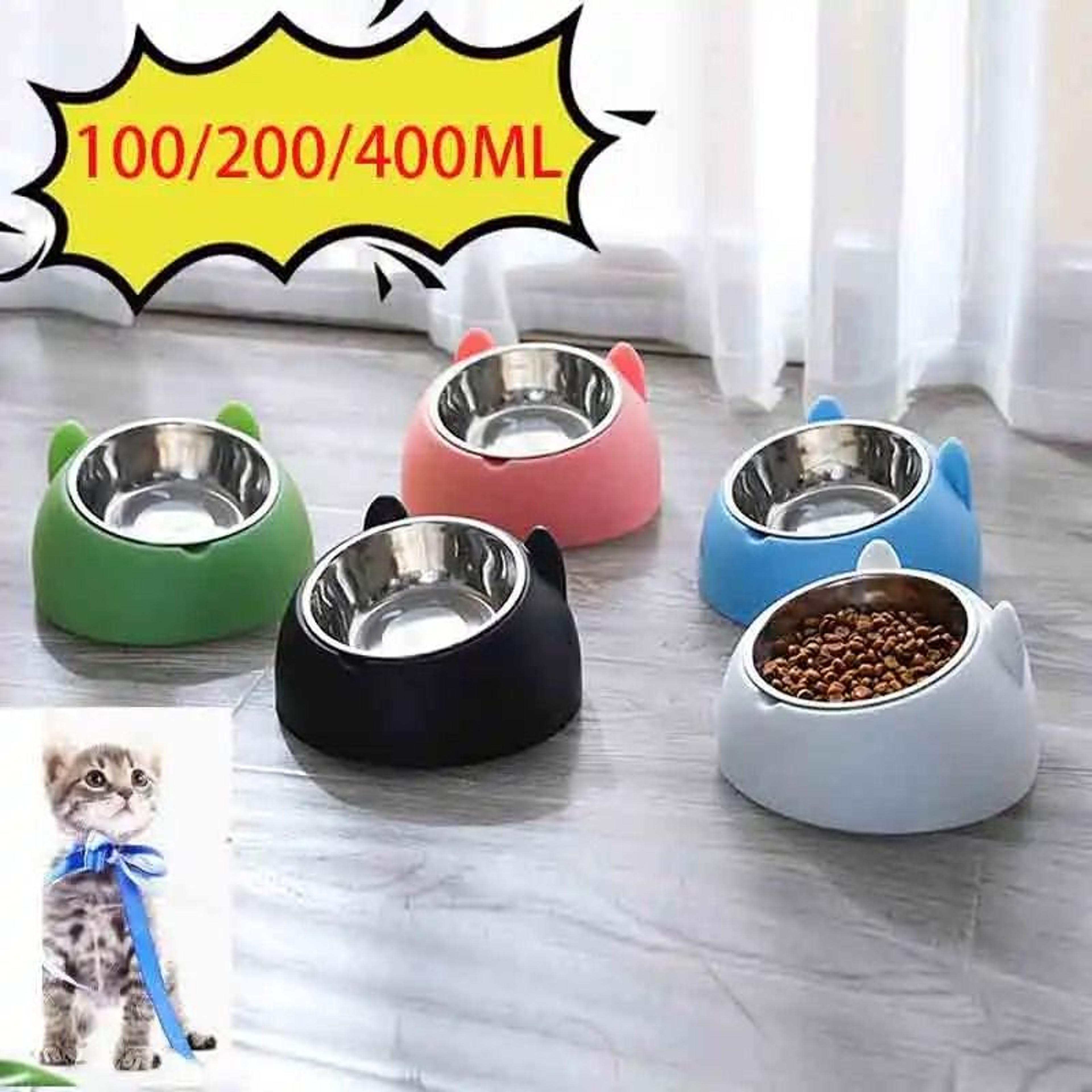 elevated stainless steel cat bowl with 15° tilt and non-slip base for cats & small pets