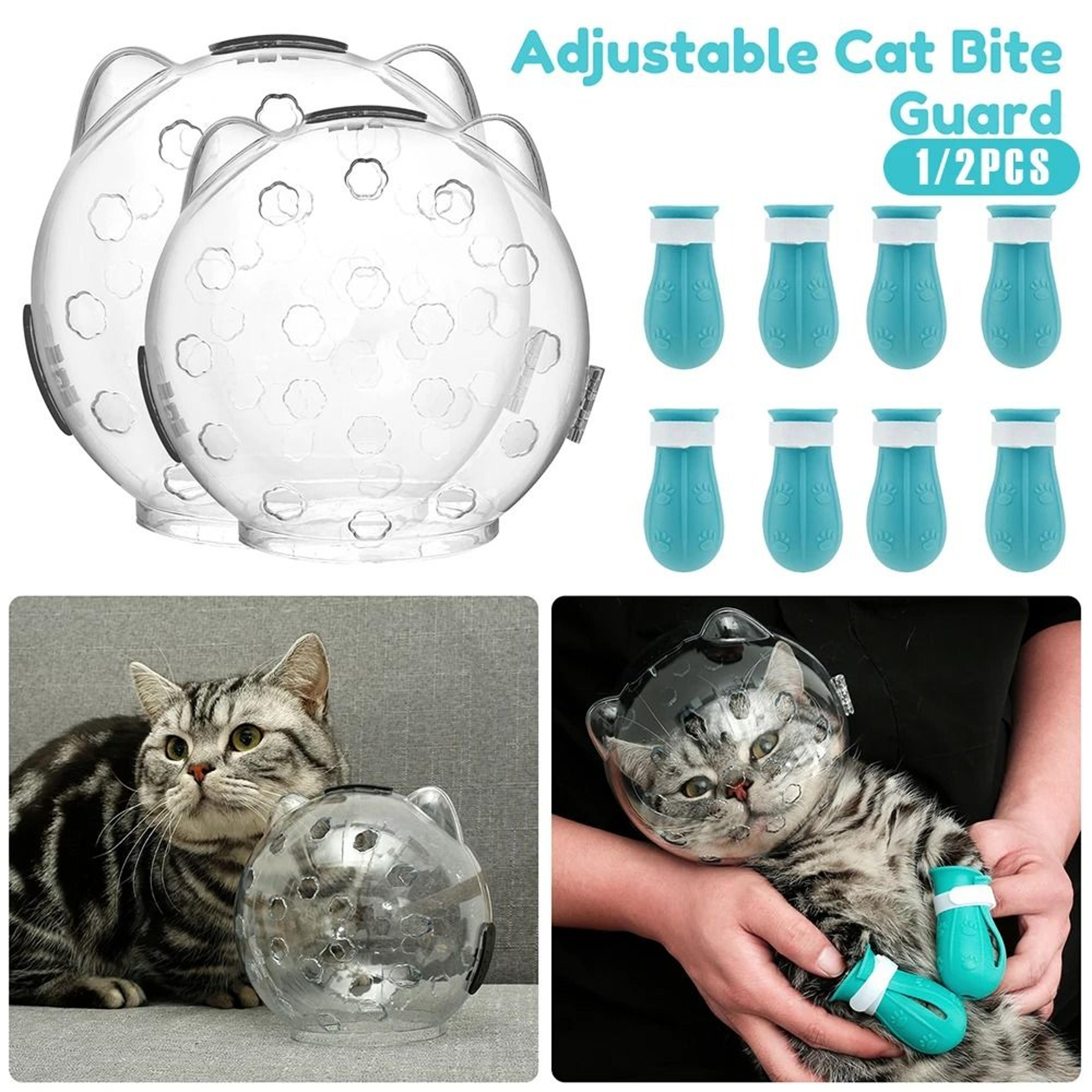 breathable cat grooming helmet with anti-bite hood and silicone paw protectors