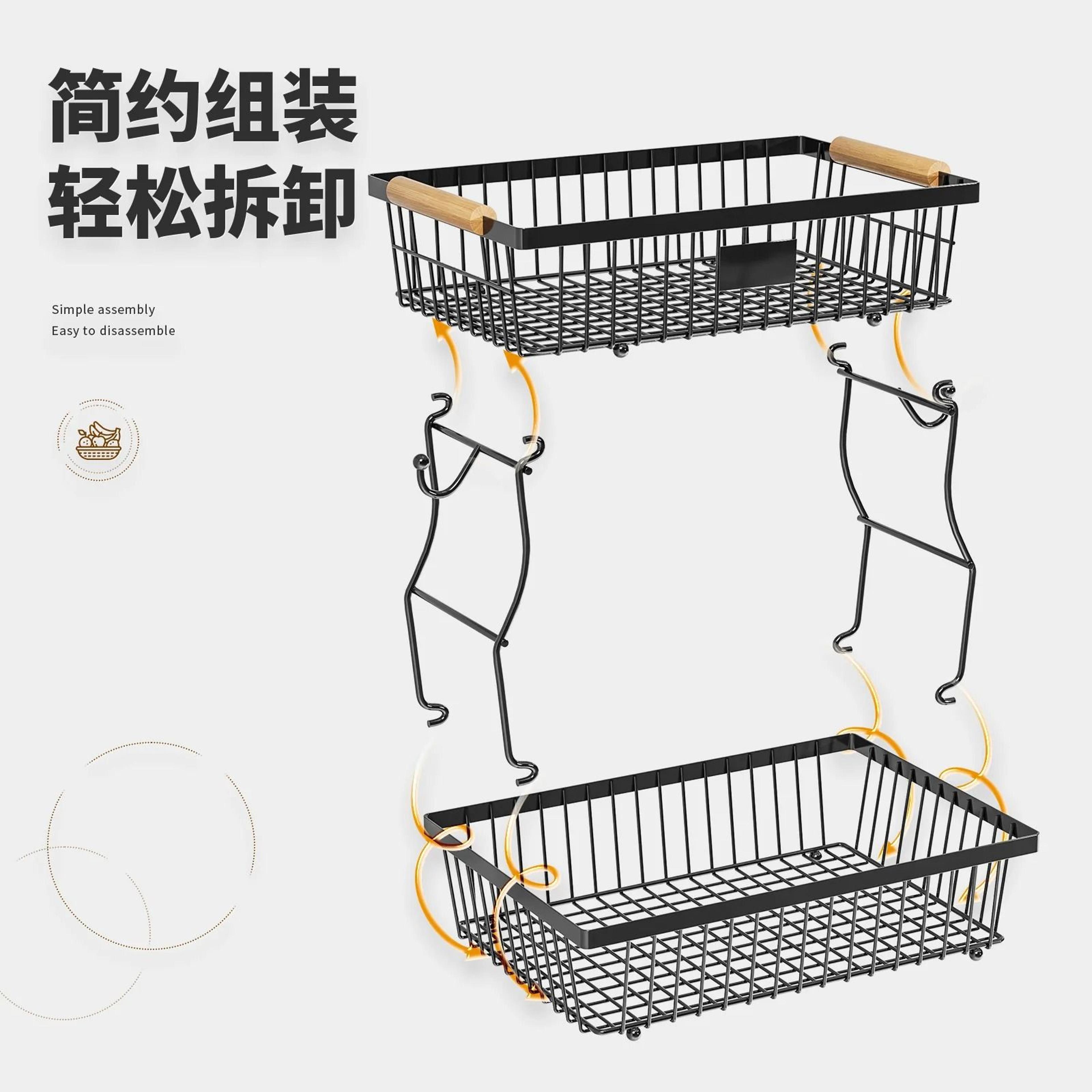 HarvestNest 2Tier Fruit  Vegetable Storage Rack  Detachable Wooden Handle Kitchen Organizer 4