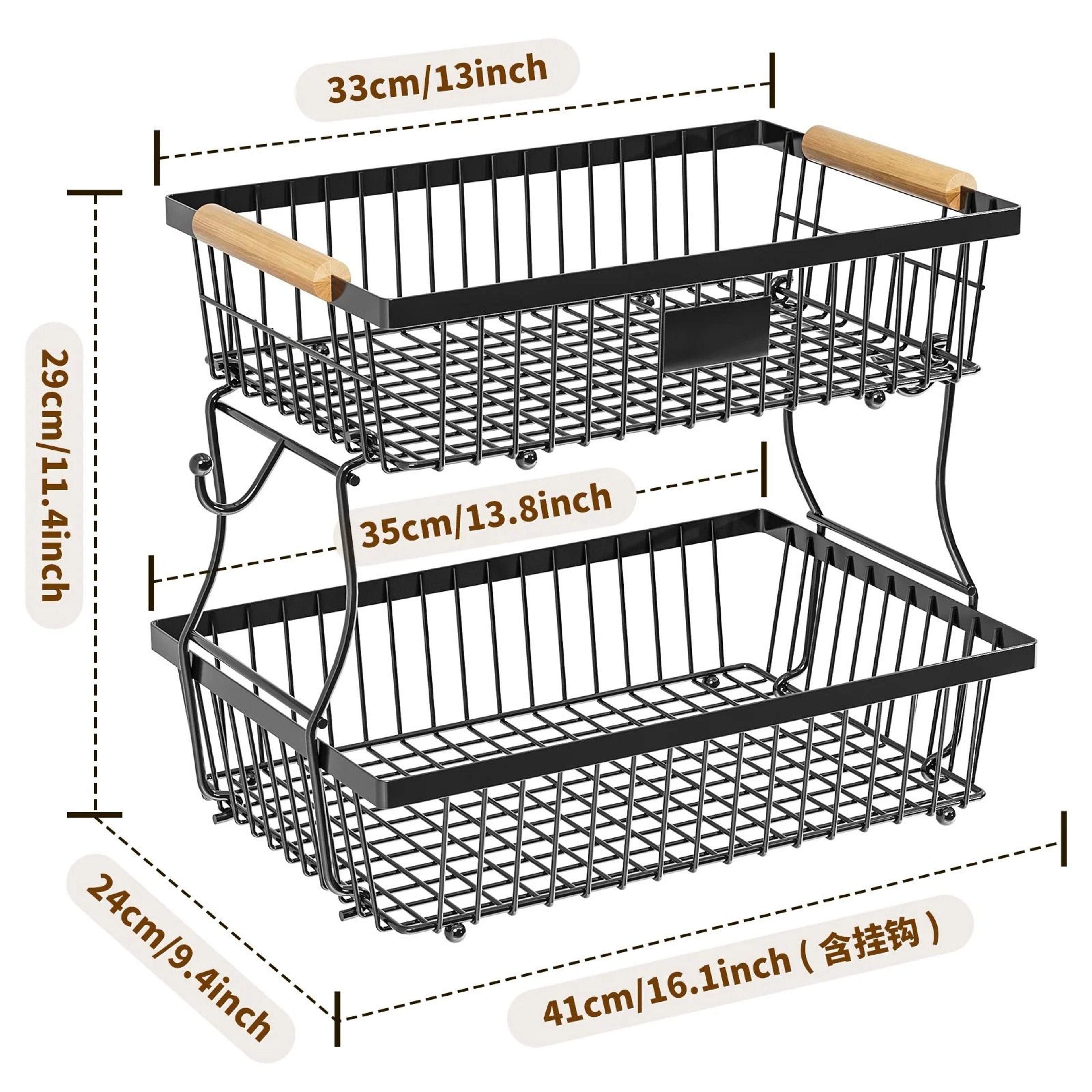 HarvestNest 2Tier Fruit  Vegetable Storage Rack  Detachable Wooden Handle Kitchen Organizer 7