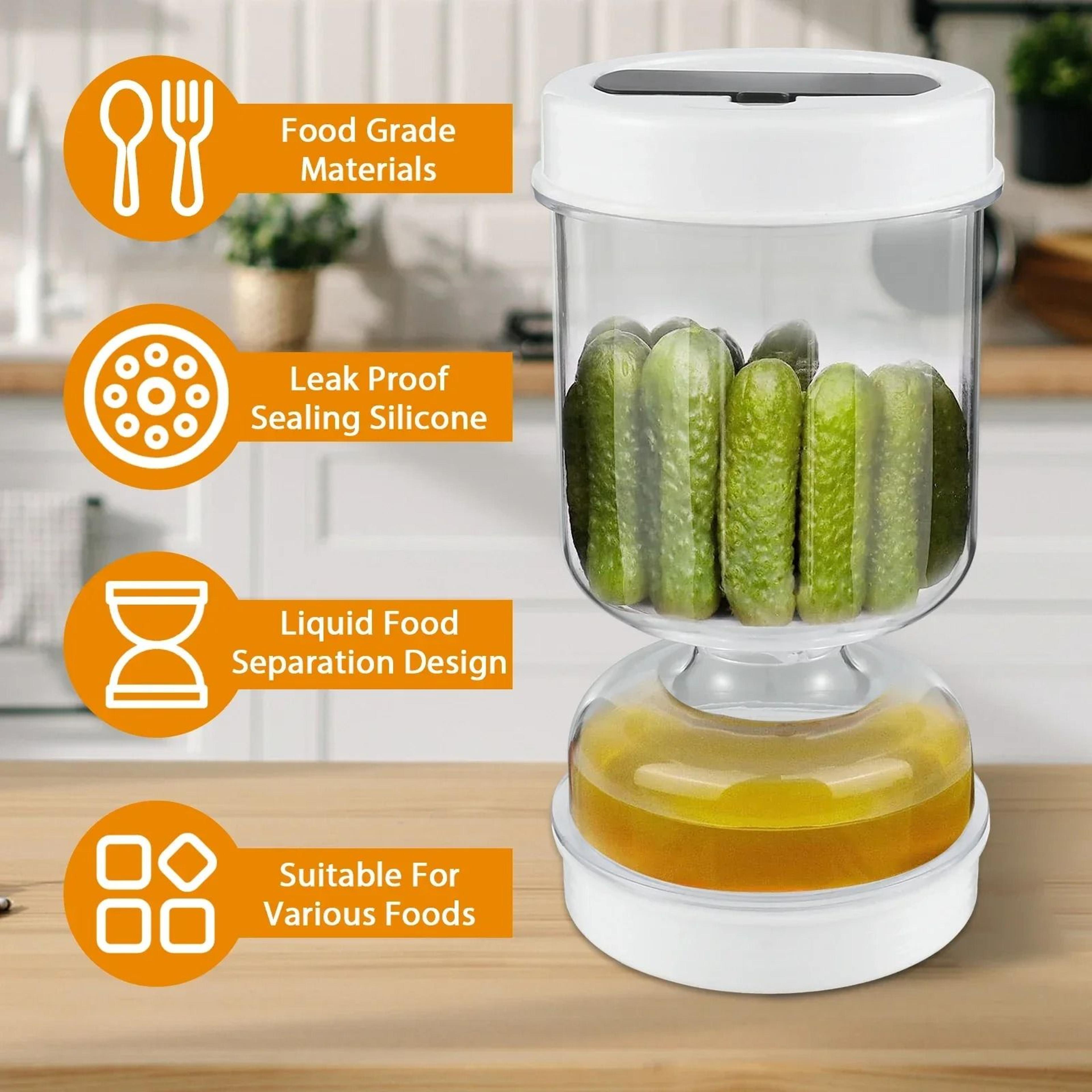 flipfork pickle & olive storage jar – airtight wet & dry separation container with built-in fork