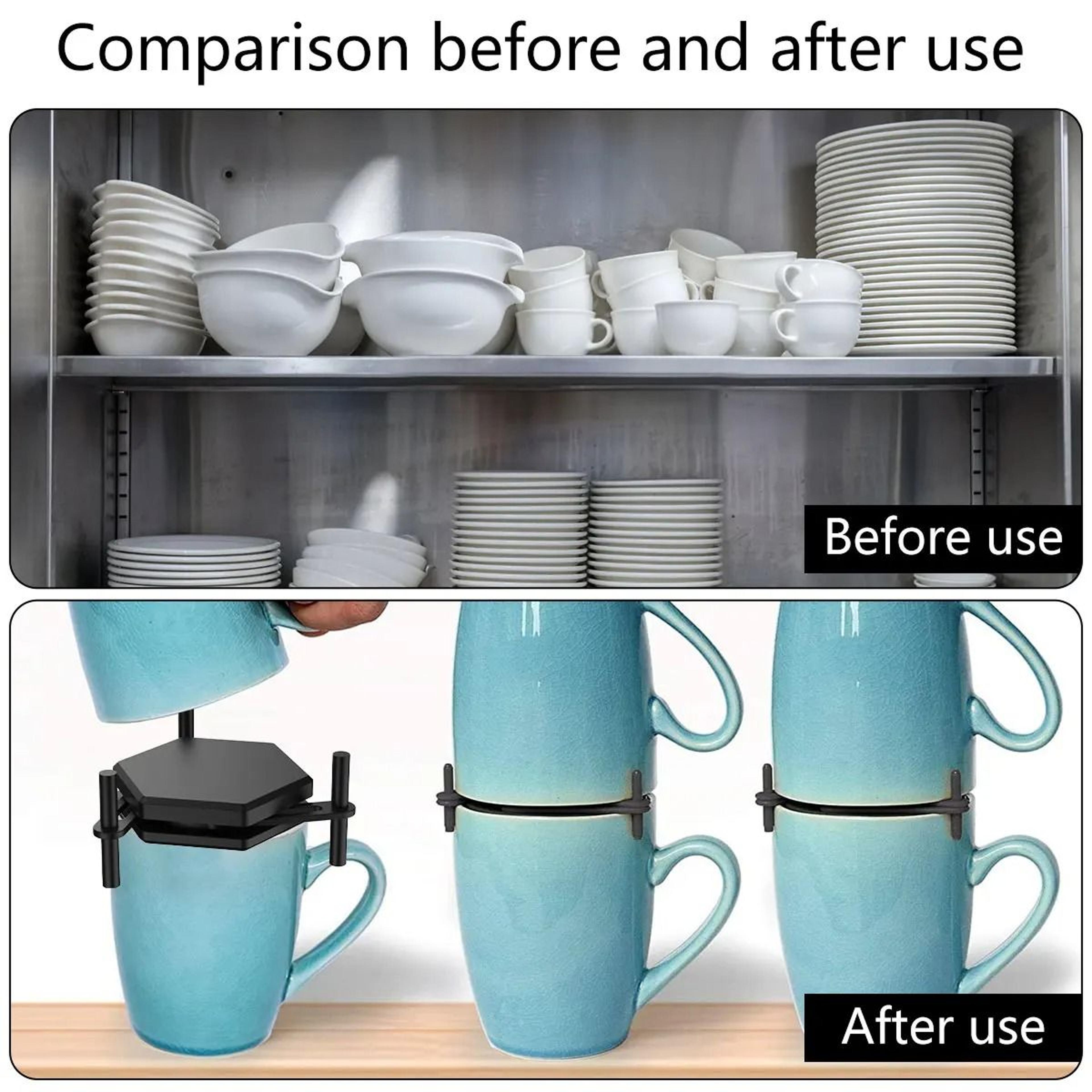 Adjustable Stackable Coffee Mug Organizer Set For Kitchen Cabinets And Cupboard Storage 1