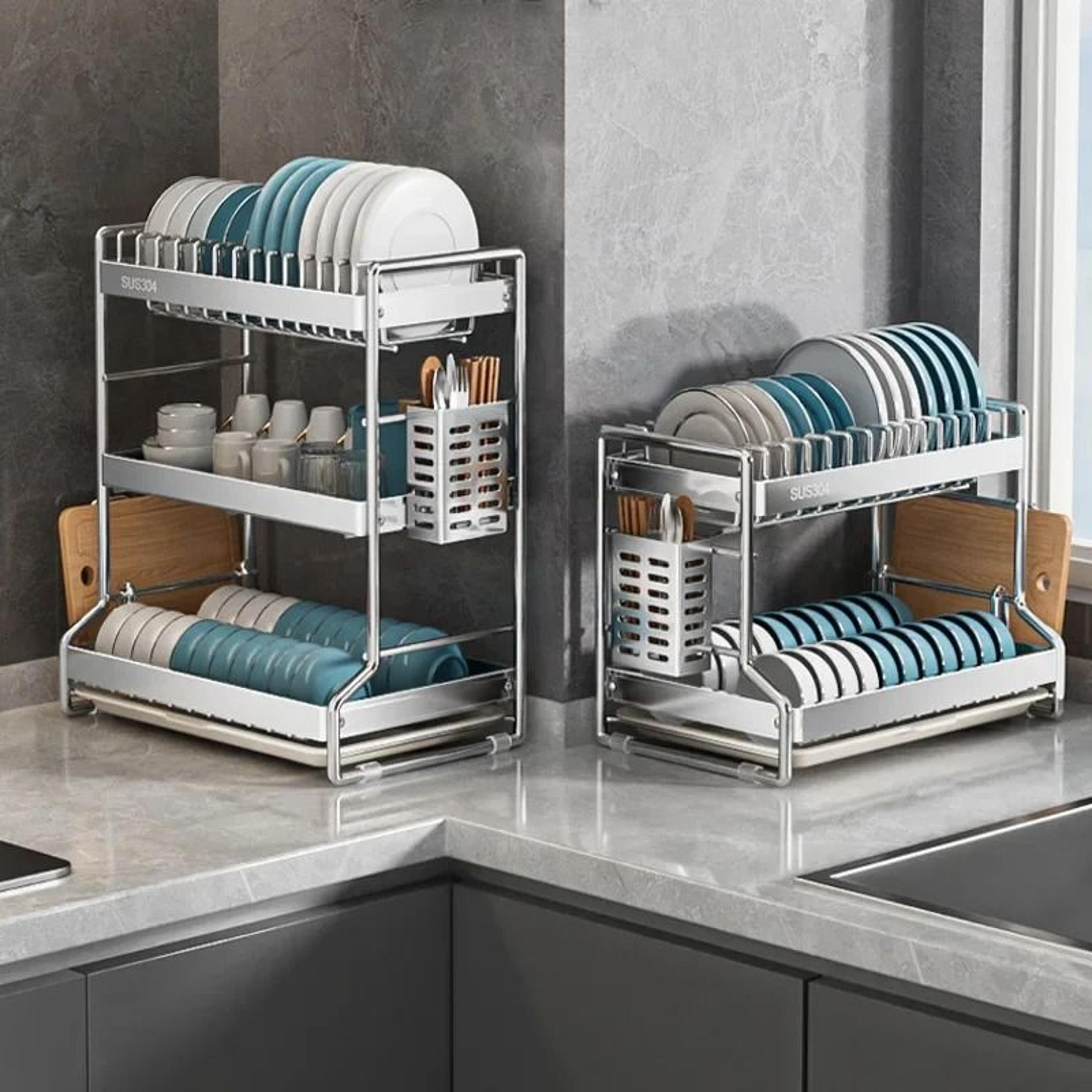 Stainless Steel Dish Drying Rack With Drain Board For Kitchen Countertop Organization 1