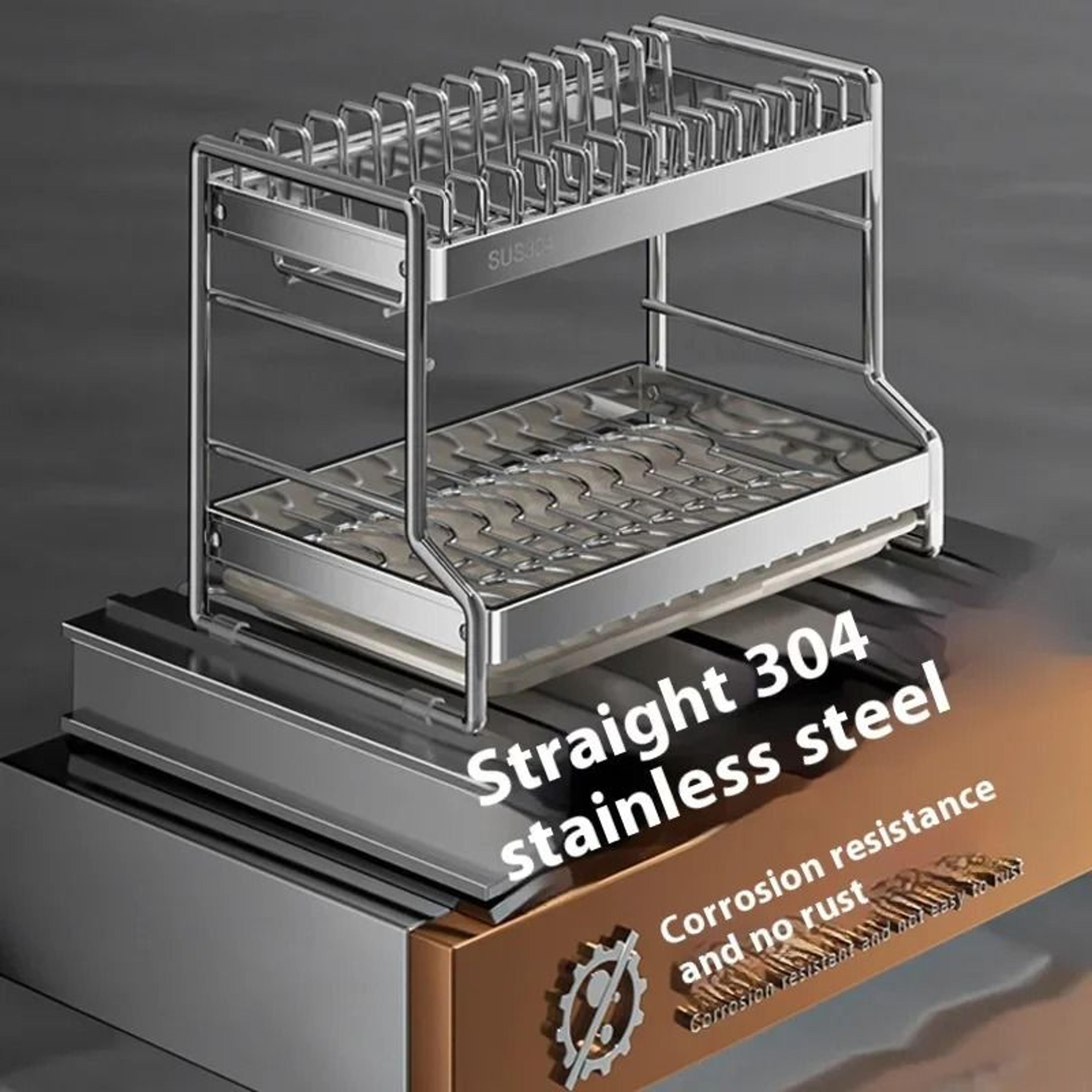 Stainless Steel Dish Drying Rack With Drain Board For Kitchen Countertop Organization 2
