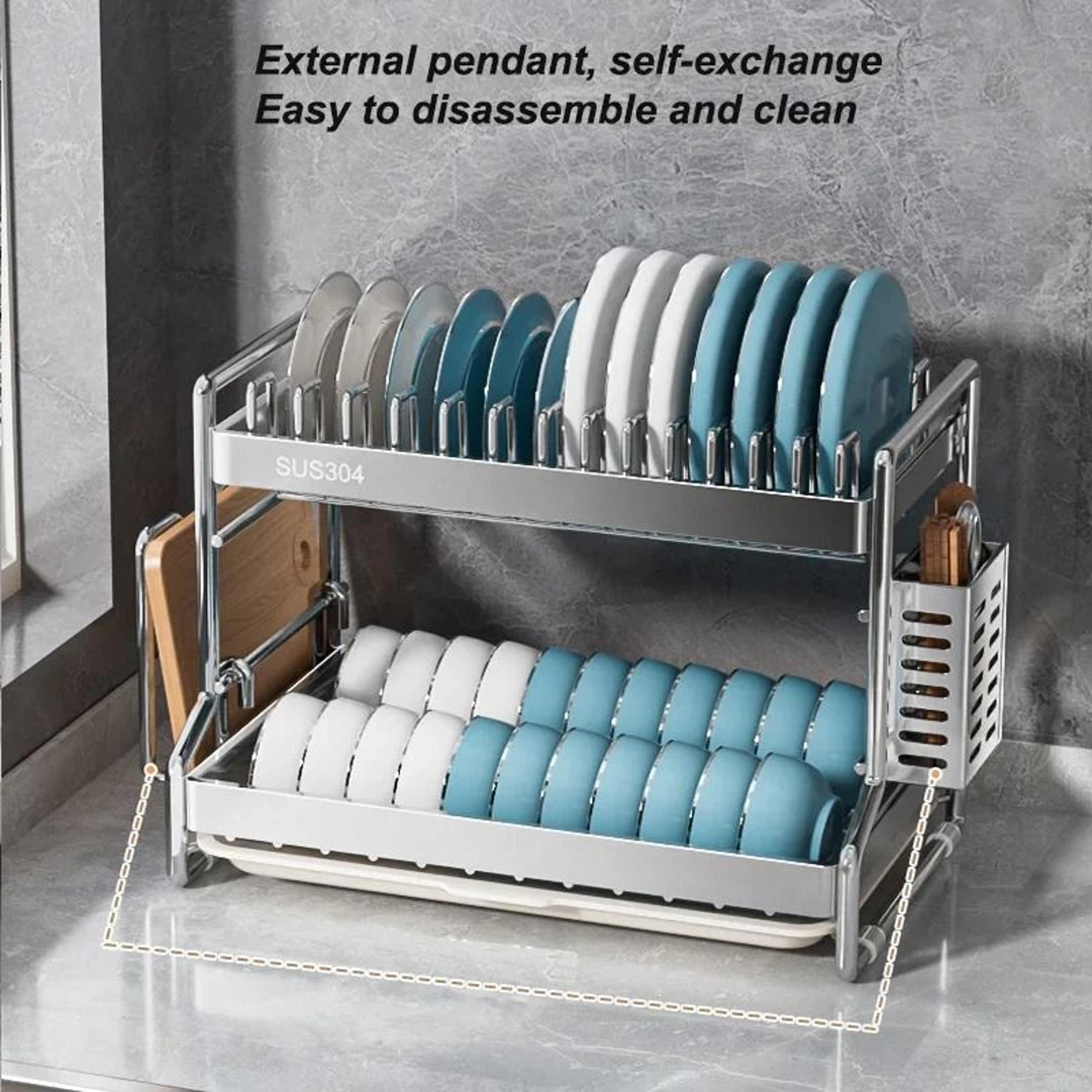 Stainless Steel Dish Drying Rack With Drain Board For Kitchen Countertop Organization 5