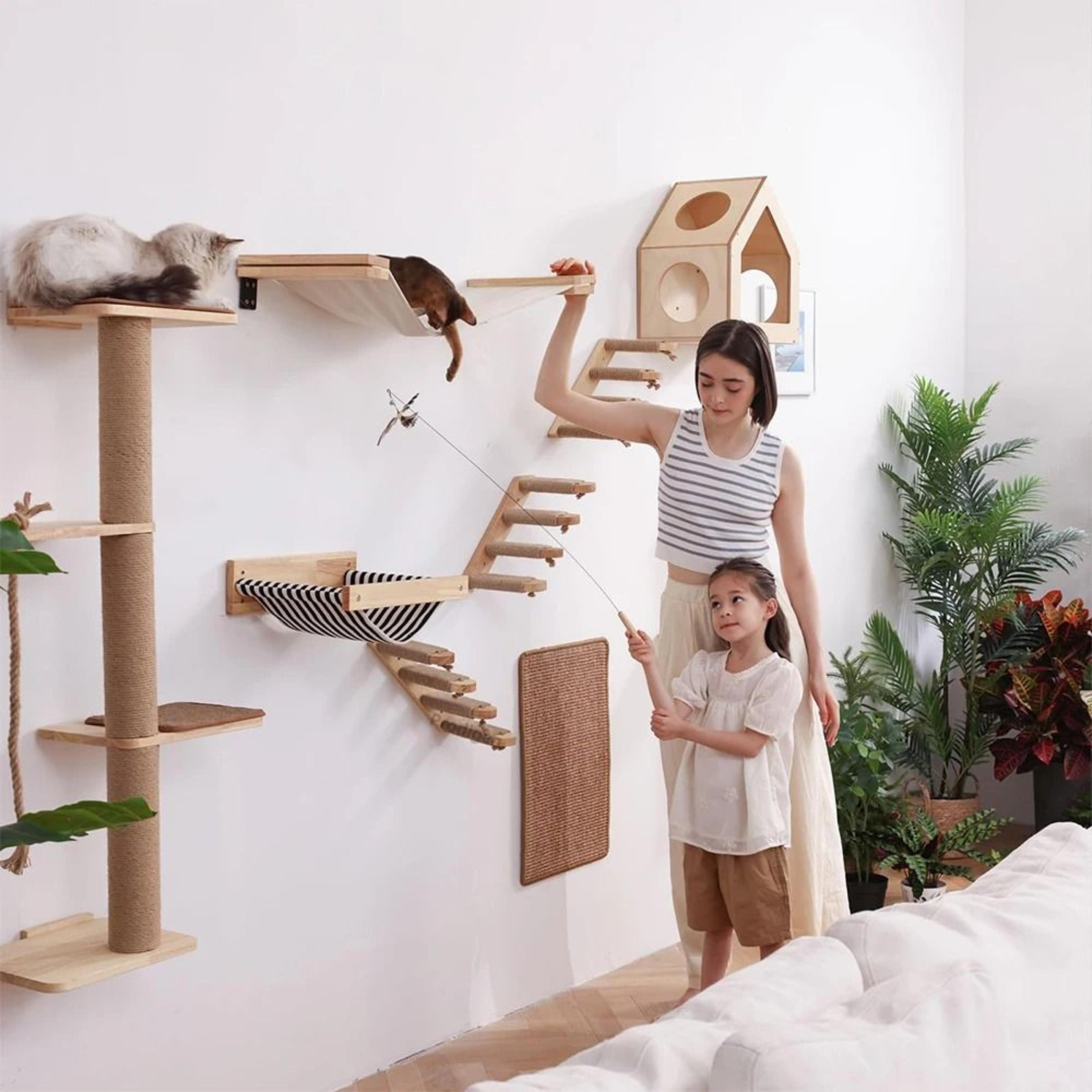 Wall Mounted Cat Climbing Shelf Set With Scratching Post Cat Bed Hideaway House And Activity Steps 2