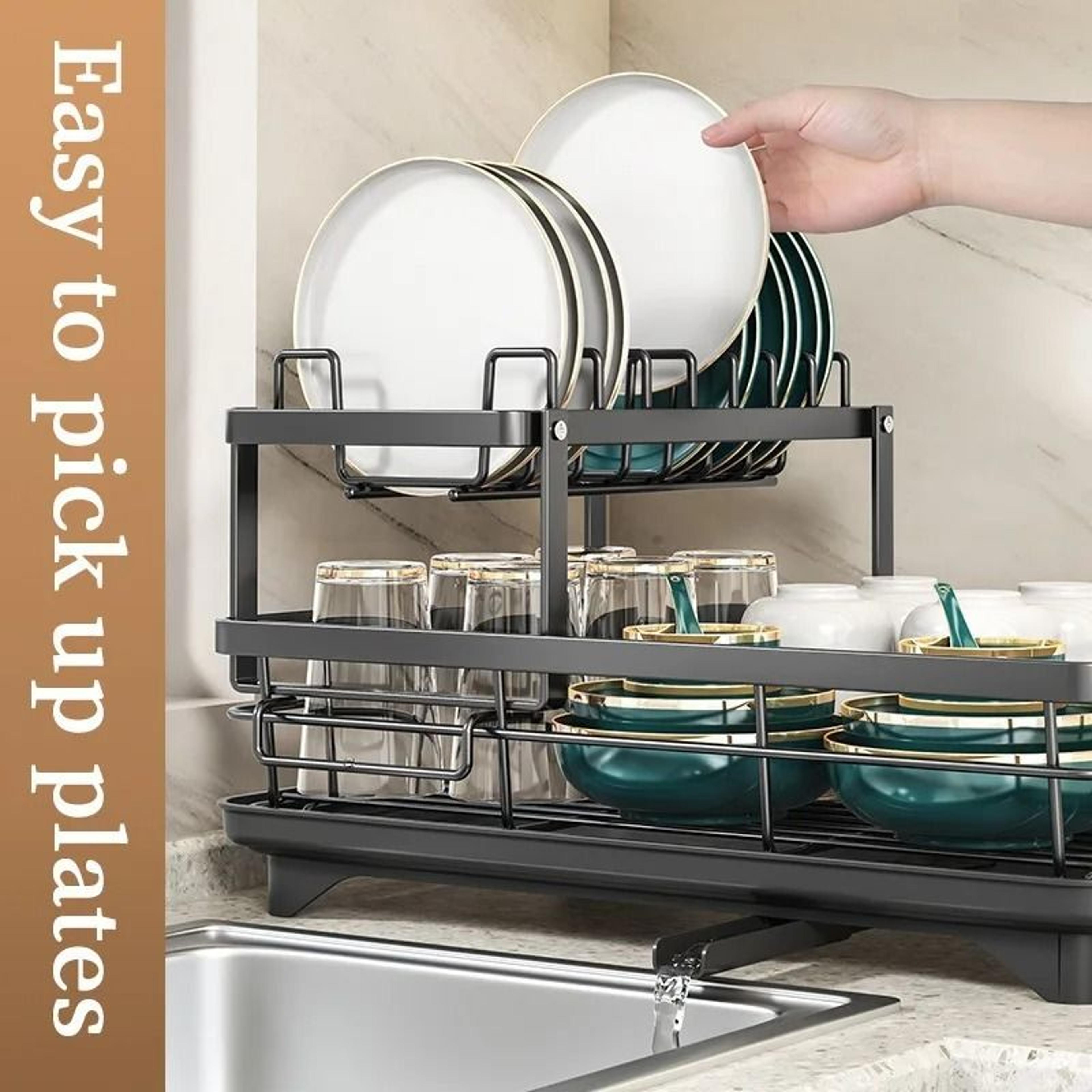 Adjustable Stainless Steel Dish Drying Rack With Cutting Board And Bowl Organizer 3