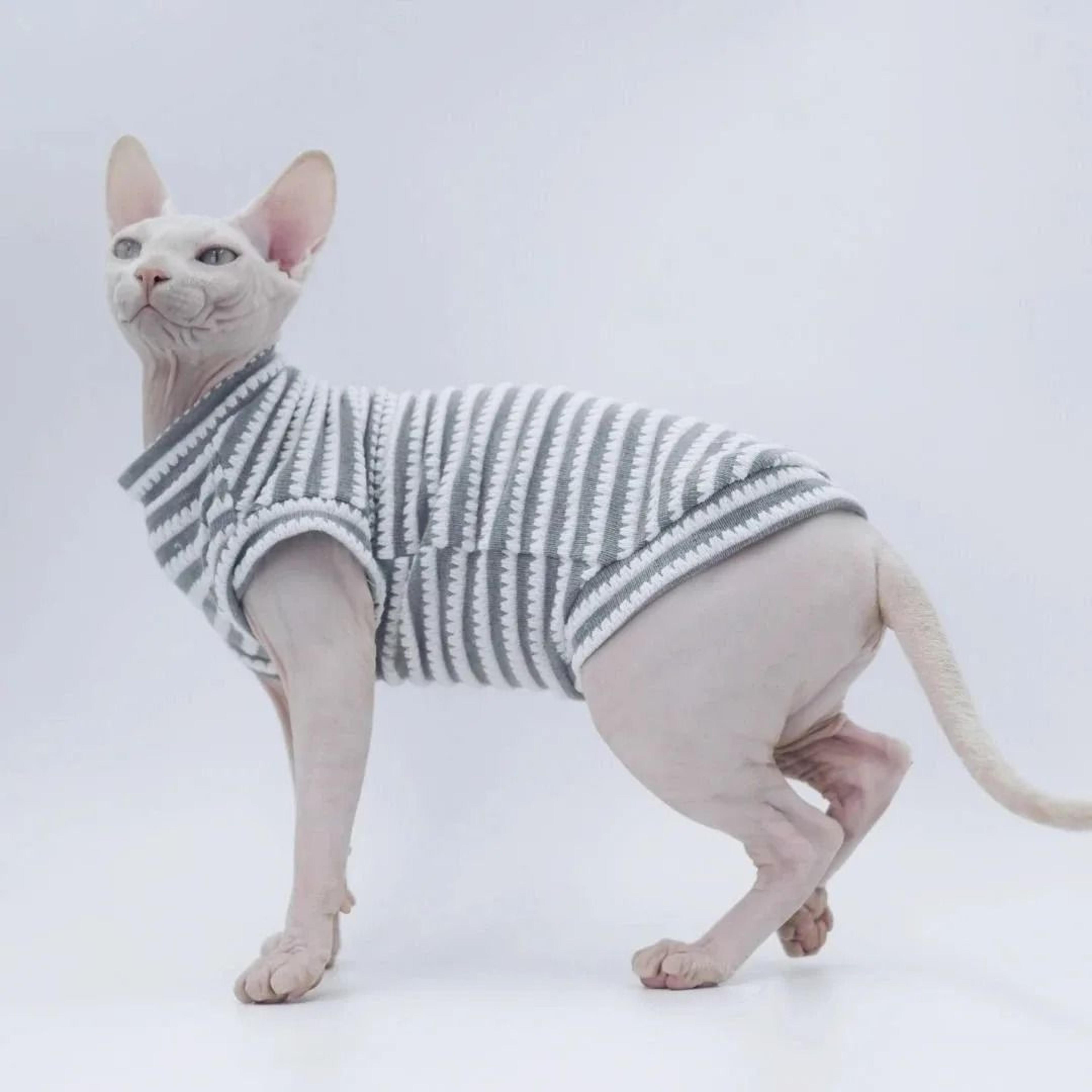 breathable striped cotton vest for sphynx cats and small pets