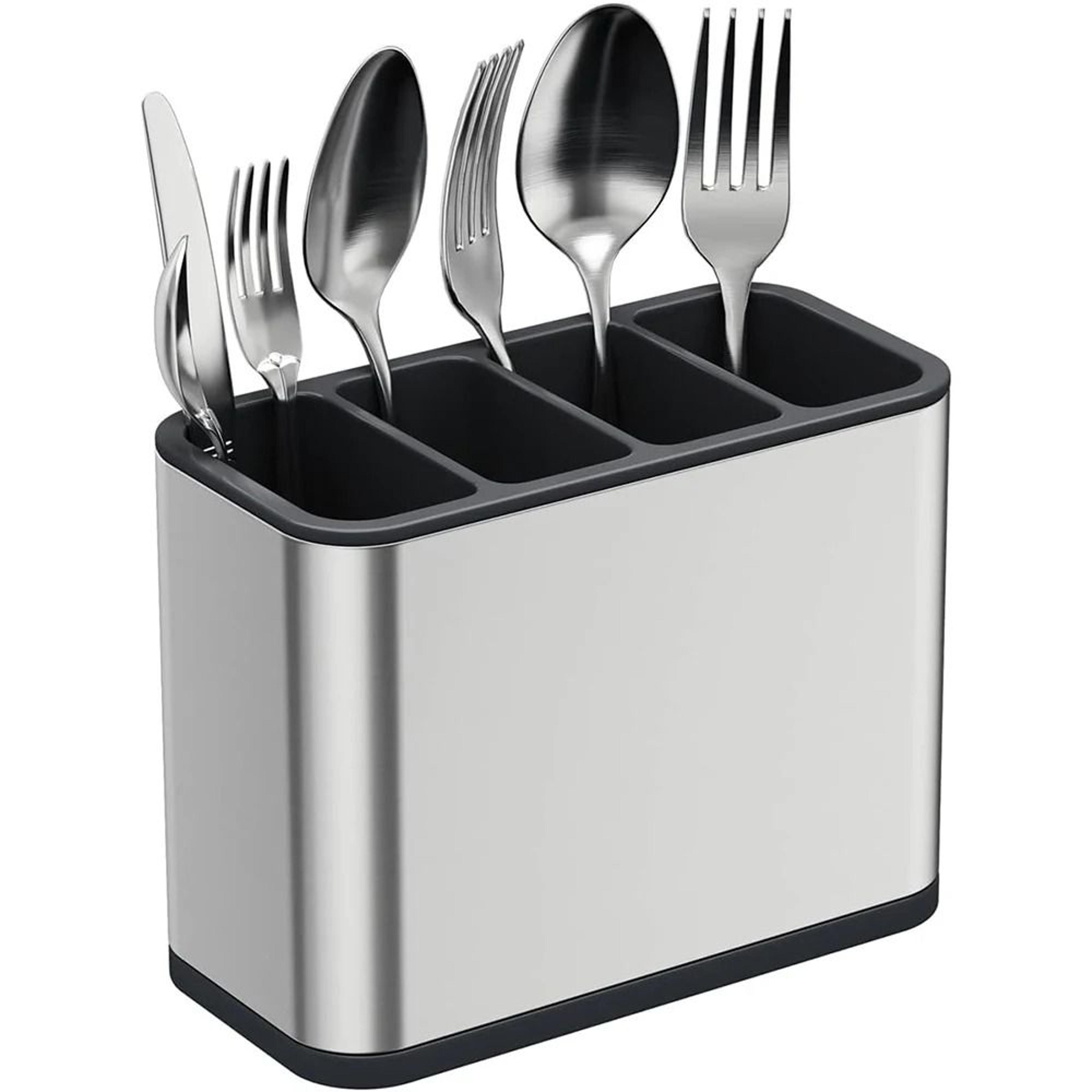 Stainless Steel Cutlery Drying Rack With 4 Compartments  Countertop Silverware Organizer  Utensil C 0