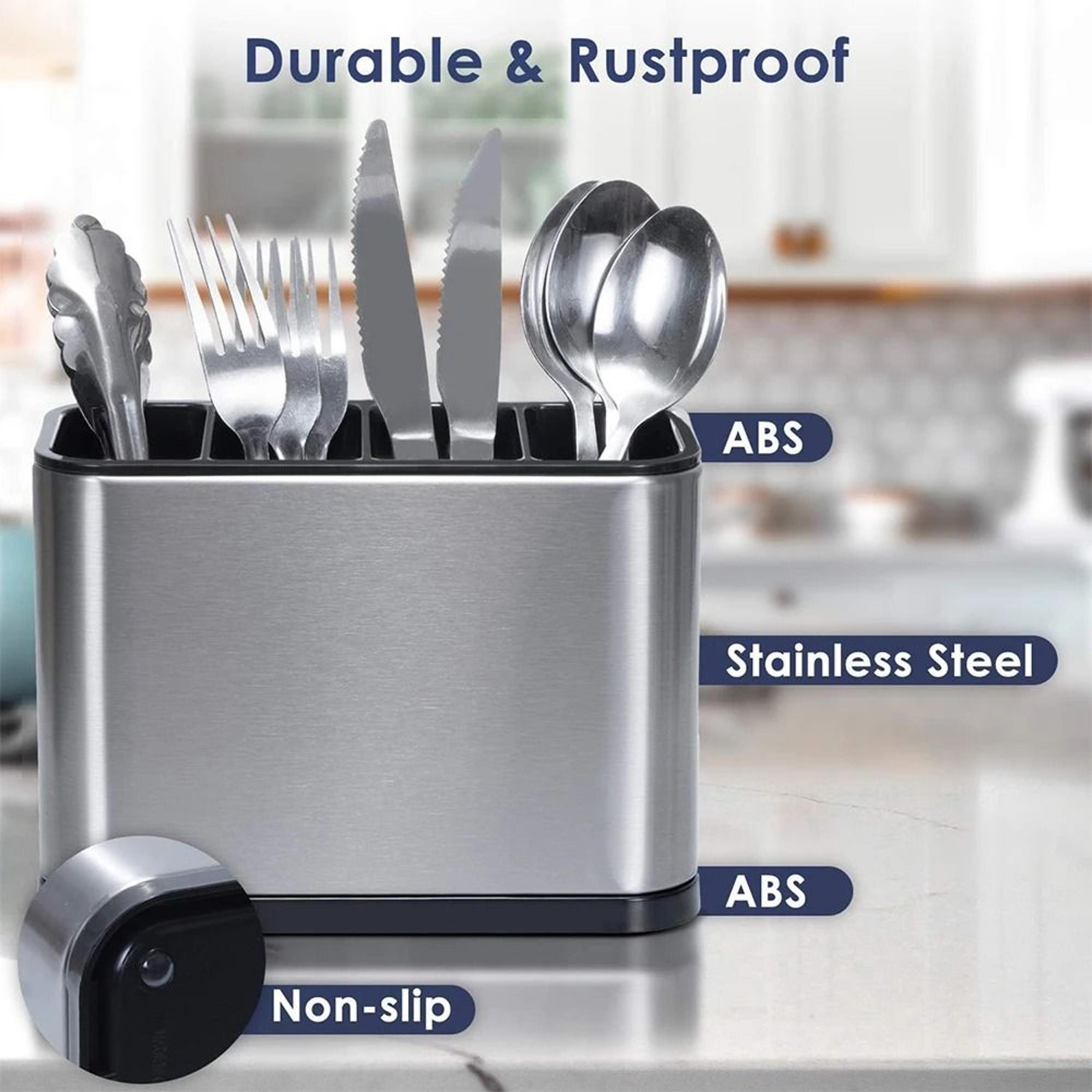 Stainless Steel Cutlery Drying Rack With 4 Compartments  Countertop Silverware Organizer  Utensil C 2