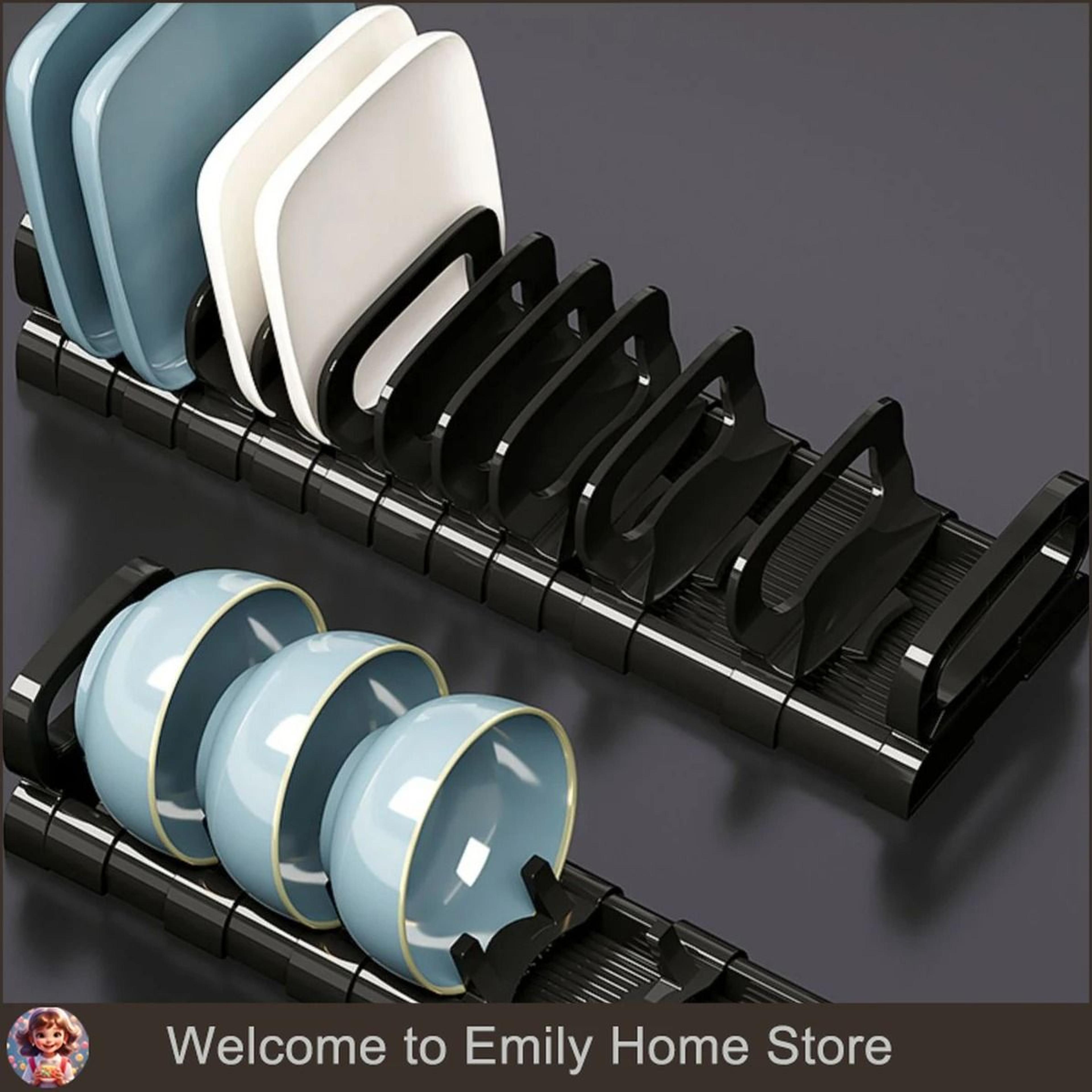 Adjustable Retractable UnderCabinet Dish Rack  Expandable Bowl  Plate Storage Organizer Shelf 2