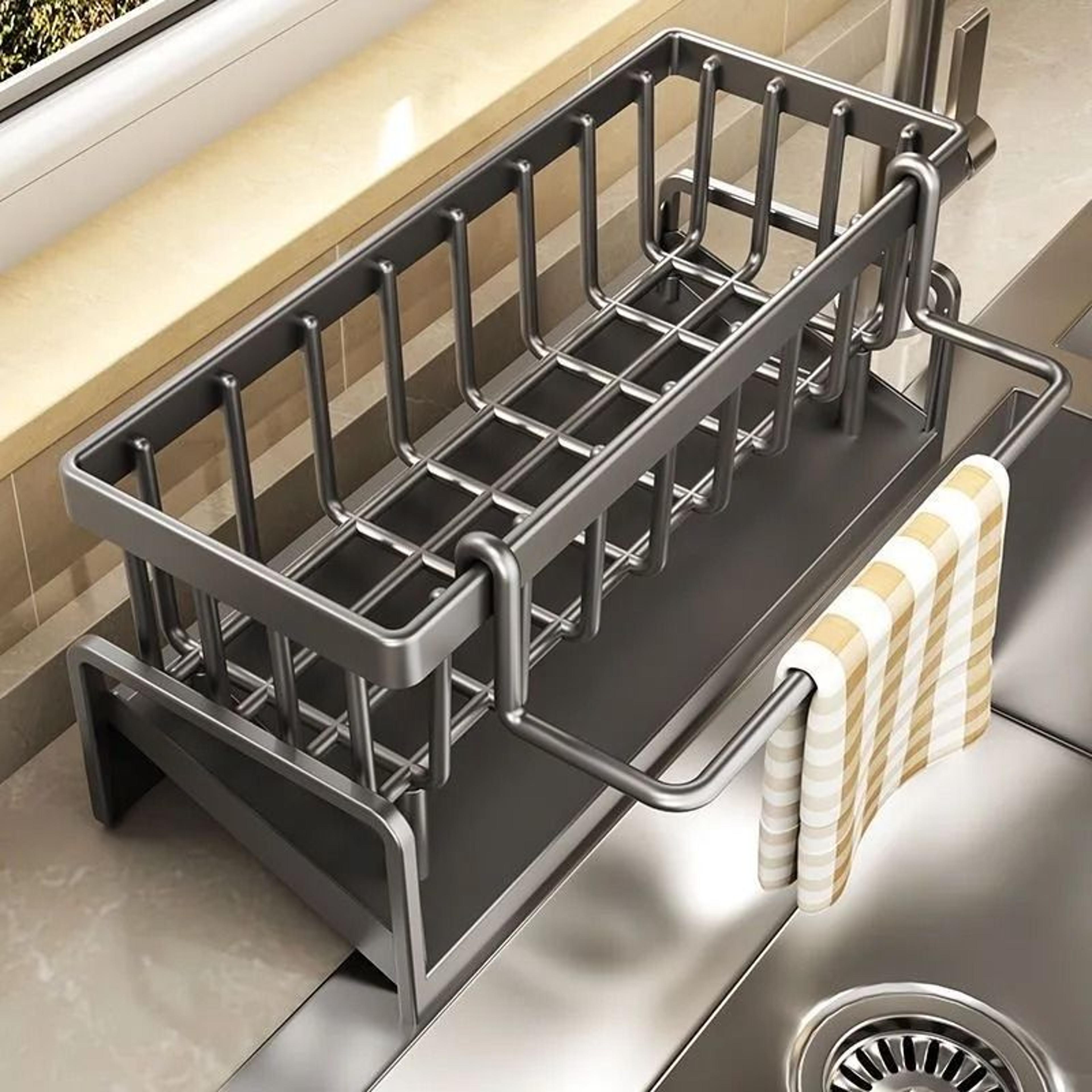 stainless steel faucet sink organizer rack – kitchen sink organizer with sponge holder and towel drying rack