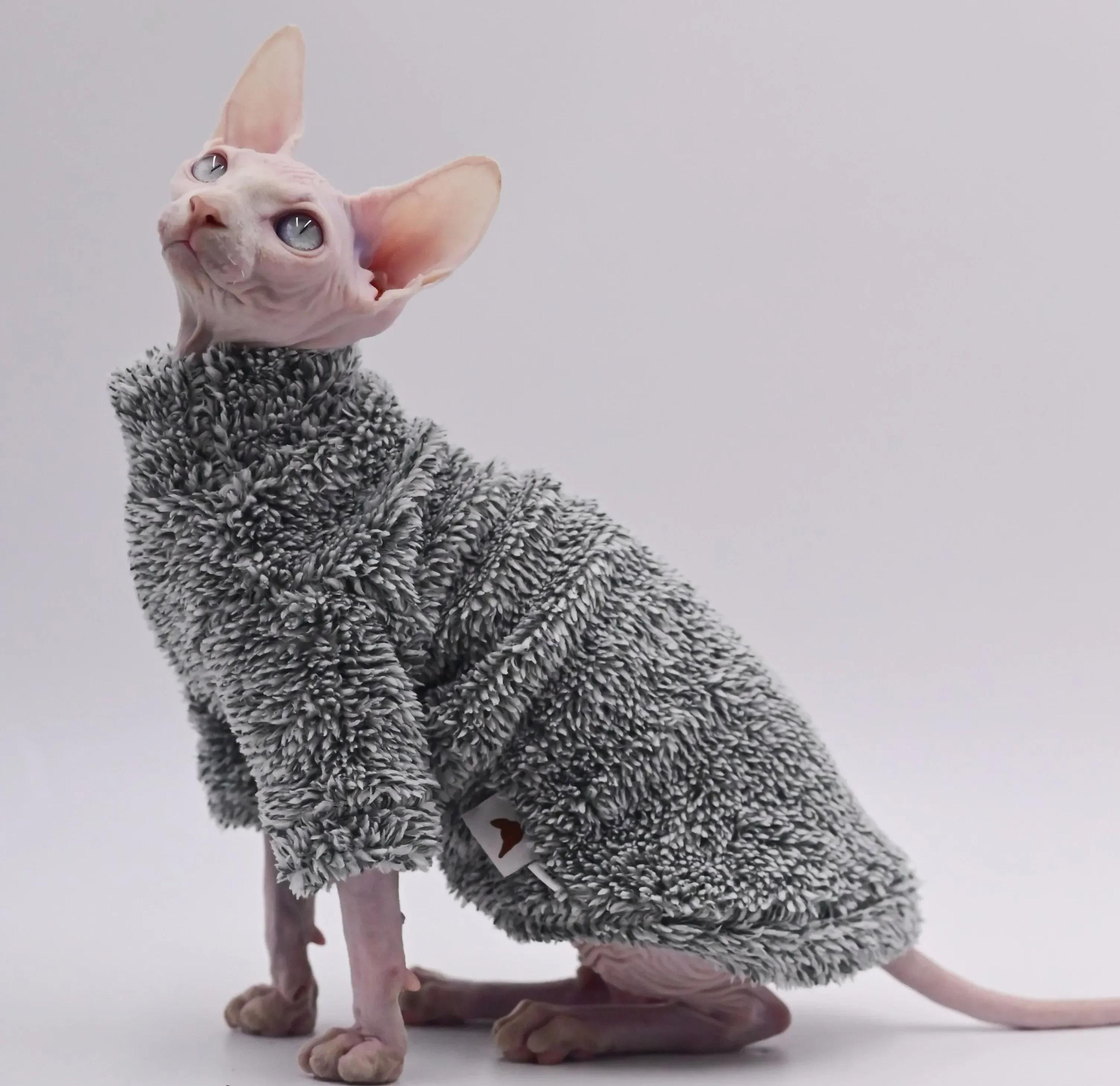 DUOMASUMI DoubleSided Winter Jacket For Sphynx Cats  Warm Hairless Cat Clothes With Soft Fluffy Ins 0