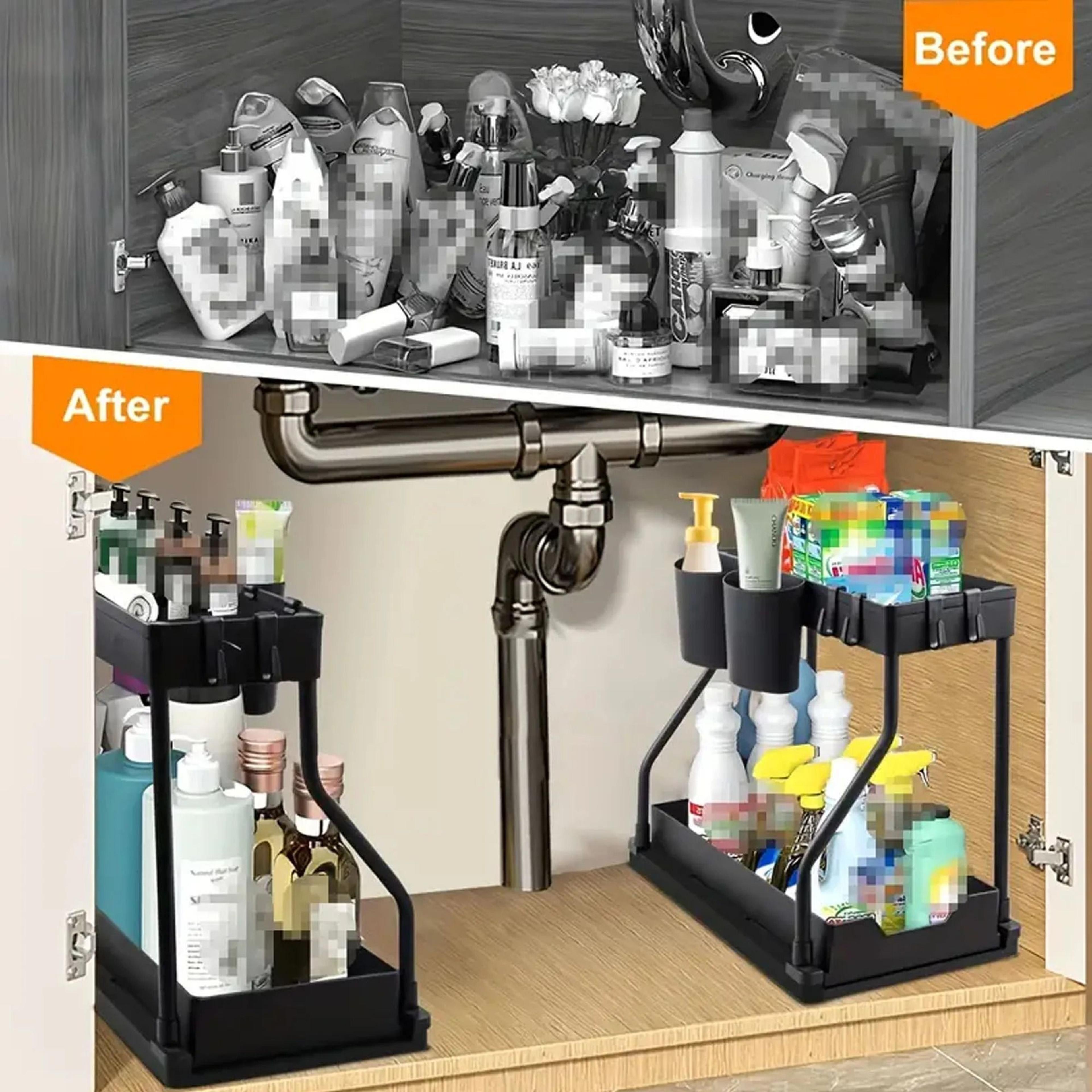 DoubleLayer PullOut Storage Rack  Sliding Under Sink Organizer For Kitchen Bathroom Office  Cabinet 4