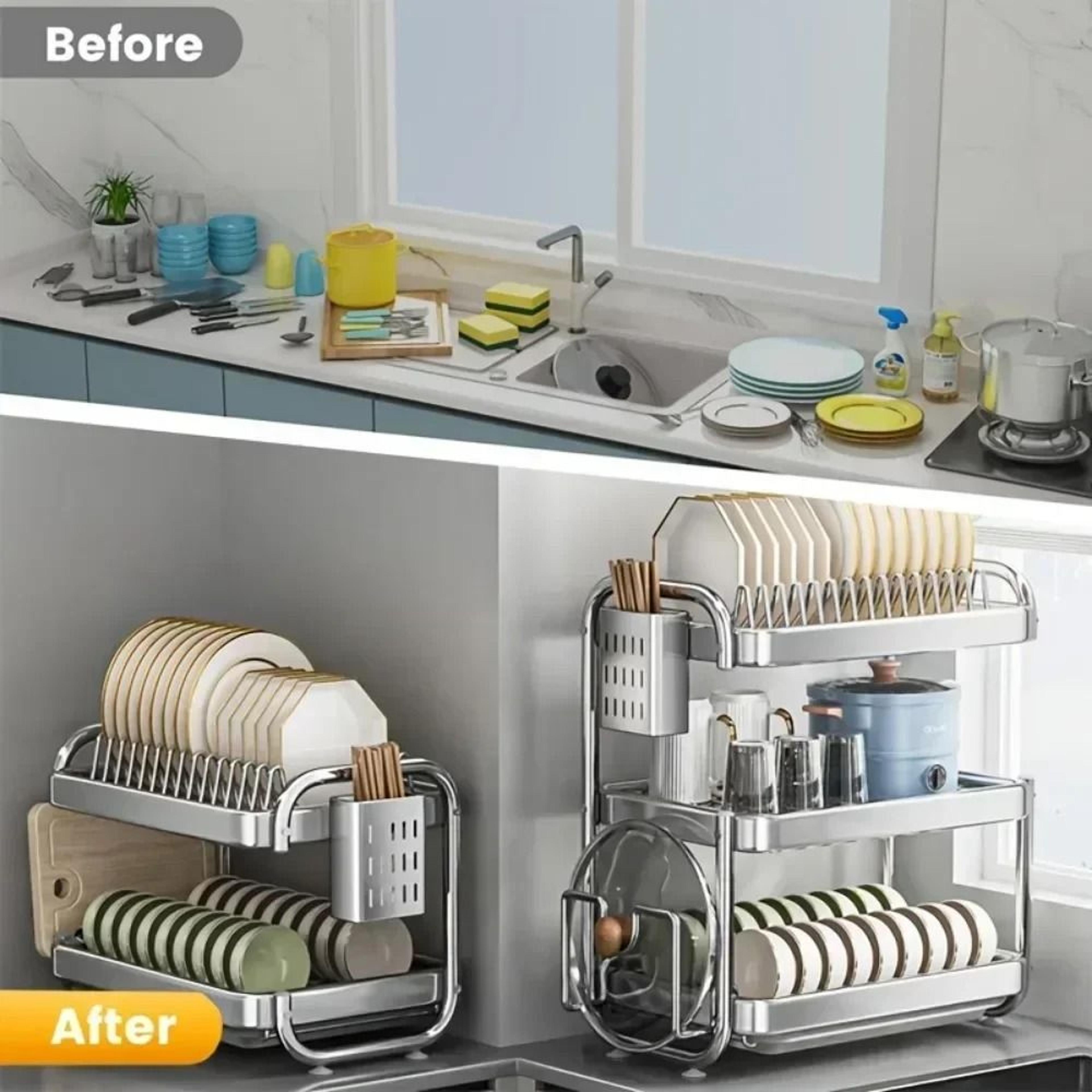 Large Capacity Stainless Steel Dish Drying Rack With MultiTier Storage And Drainage System 3