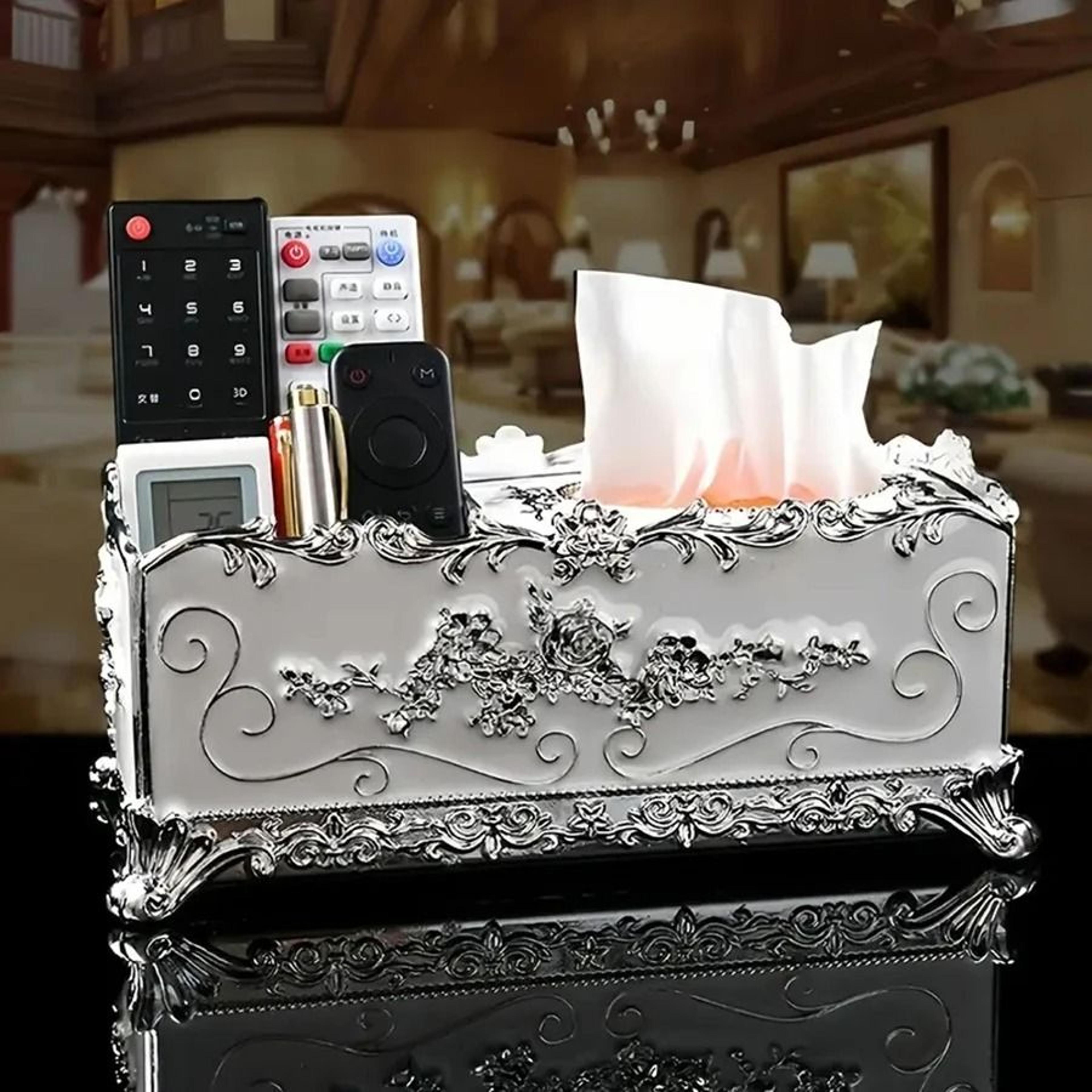 european style tissue box with remote control storage organizer