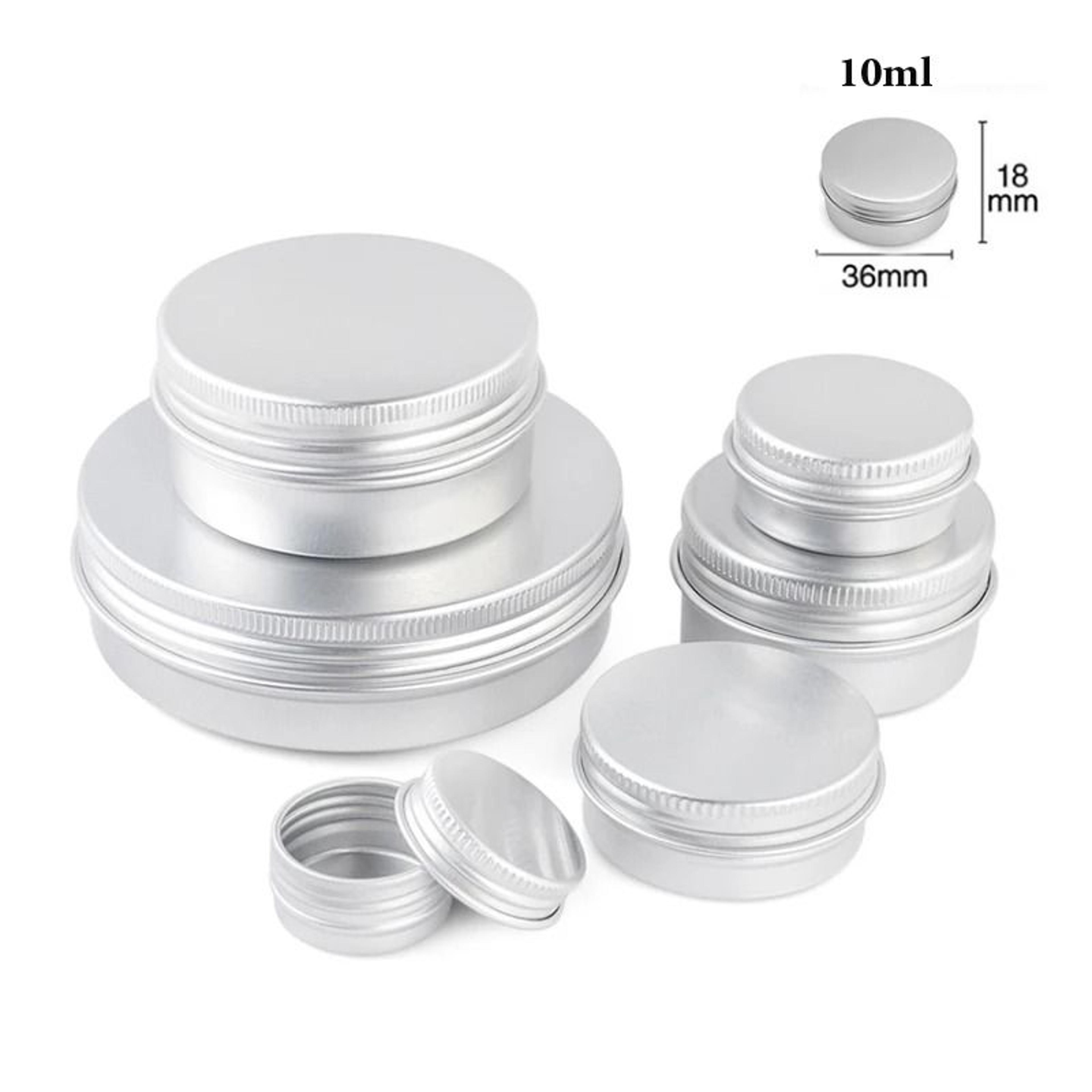 silver aluminum screw top storage tins