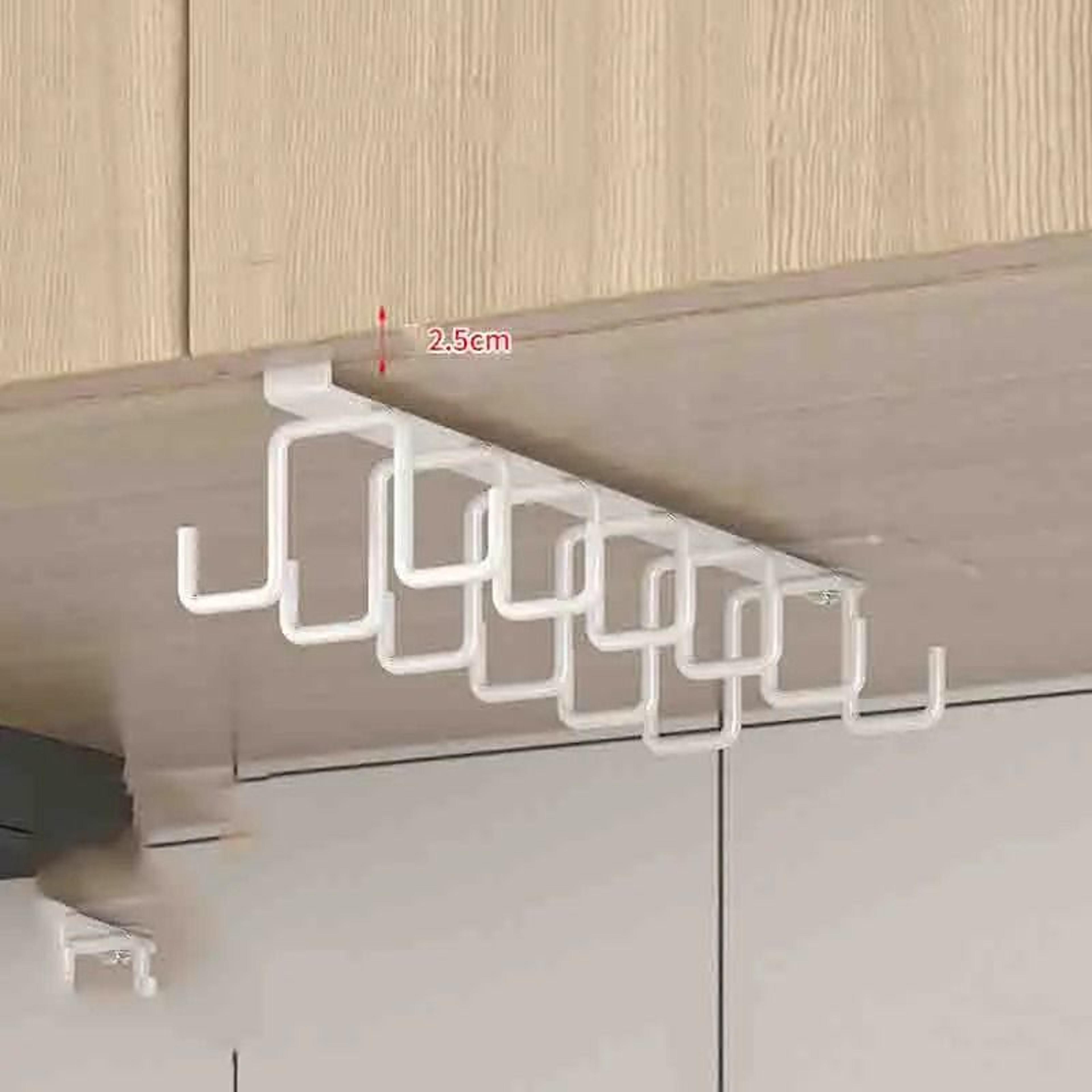 Punch Free Double Row Hanging Cup Holder With Wall Hooks 4