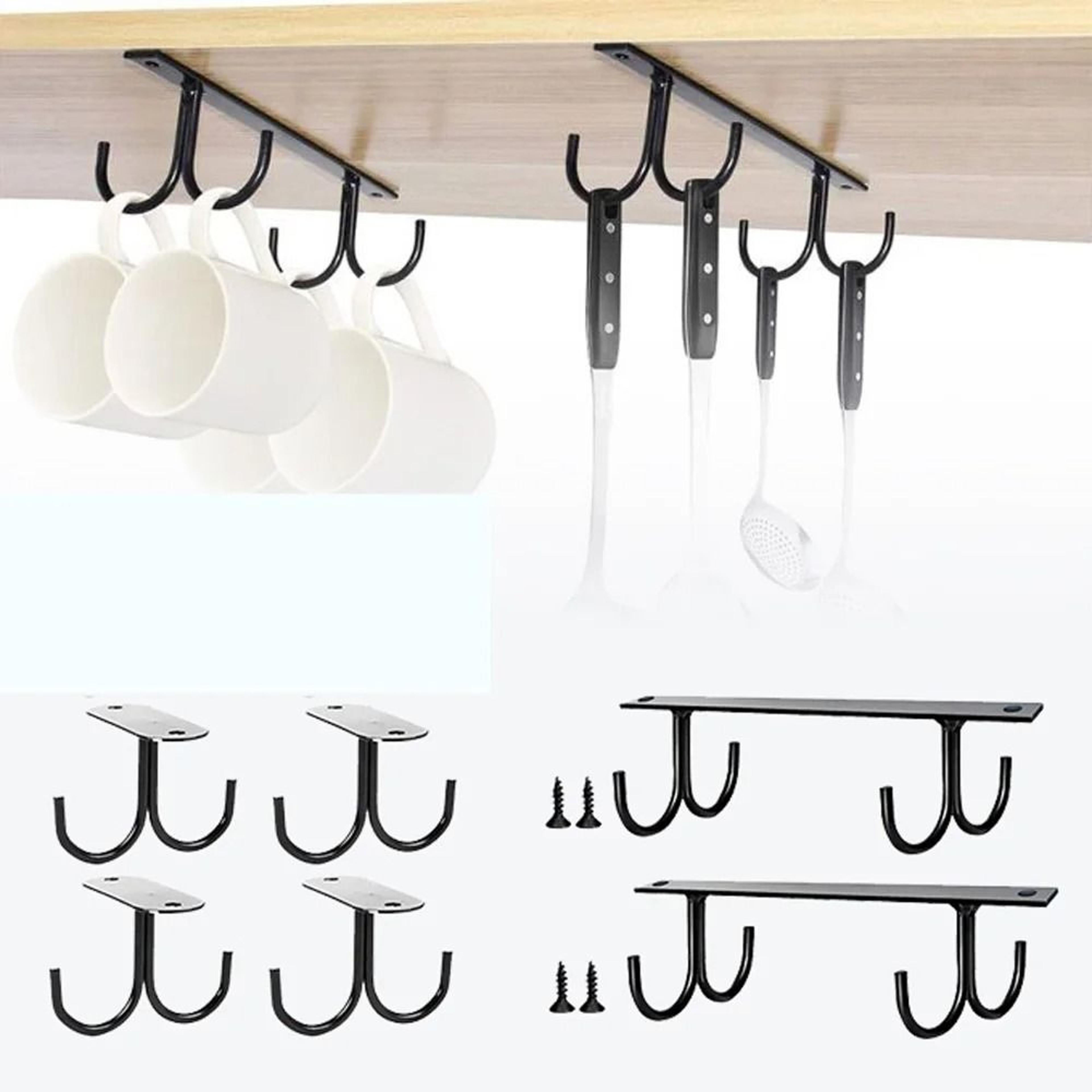 Under Cabinet Coffee Cup Holder Rack With Hanging Hooks 0