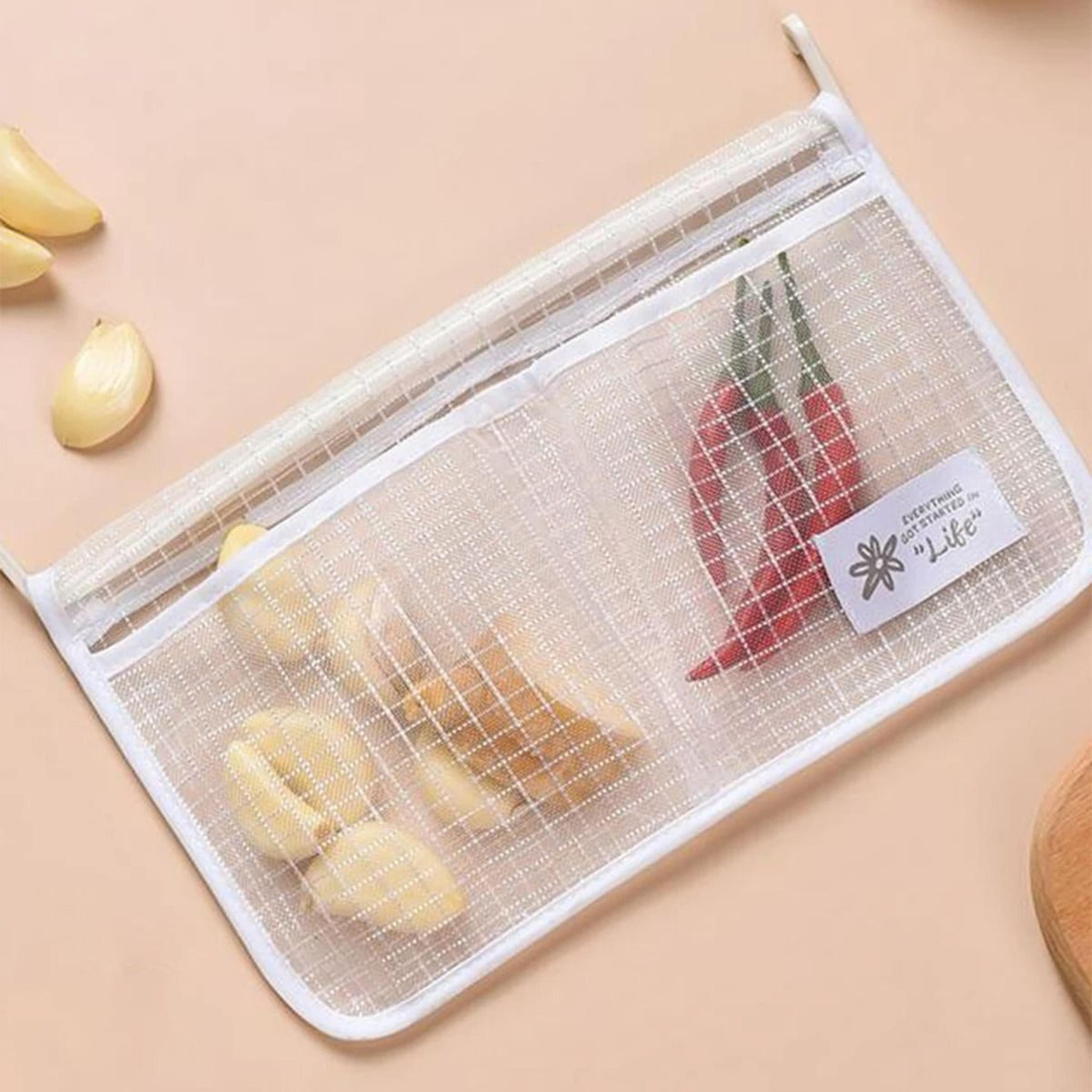Double Compartment Refrigerator Hanging Mesh Storage Bag For Produce  Kitchen Organization 4
