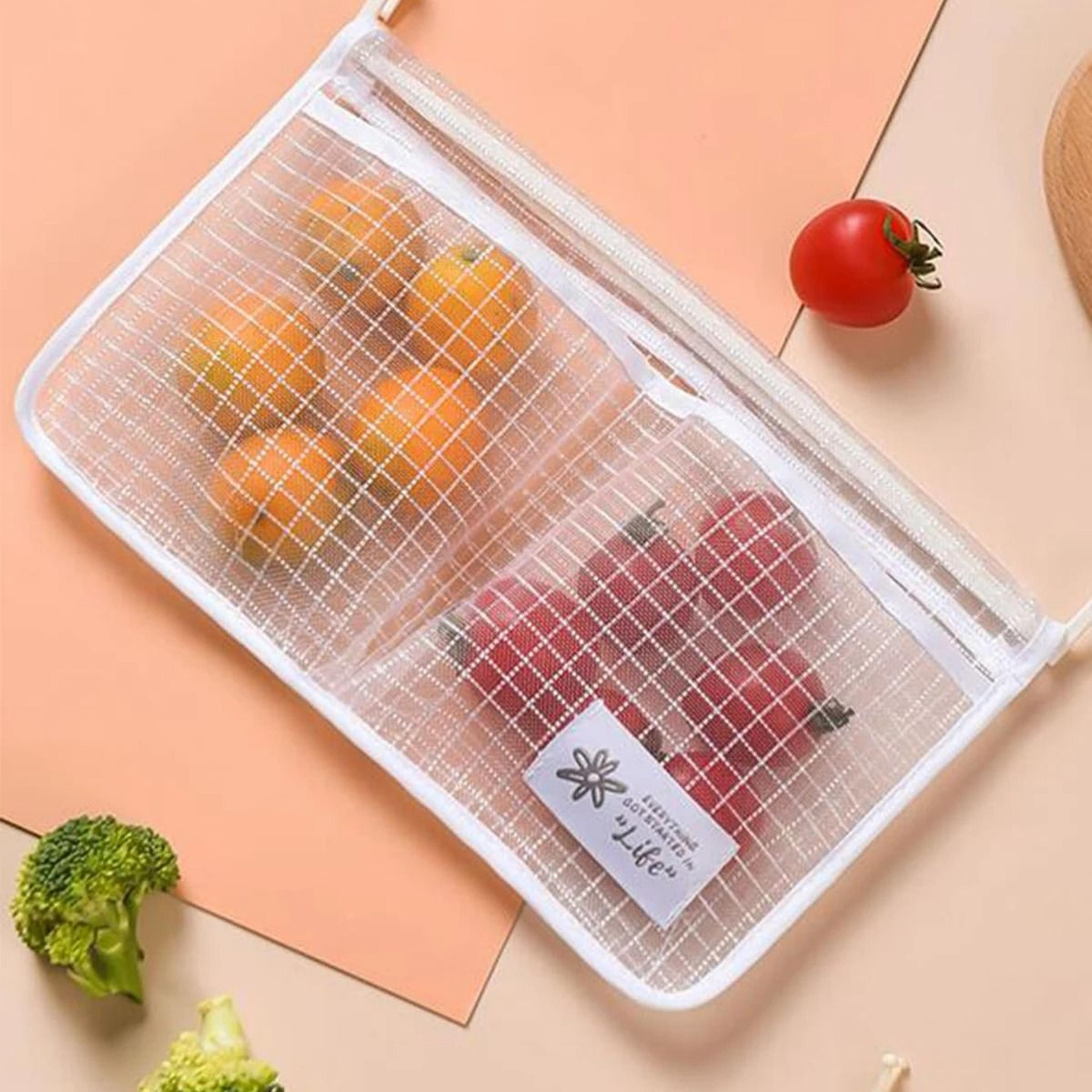 Double Compartment Refrigerator Hanging Mesh Storage Bag For Produce  Kitchen Organization 5