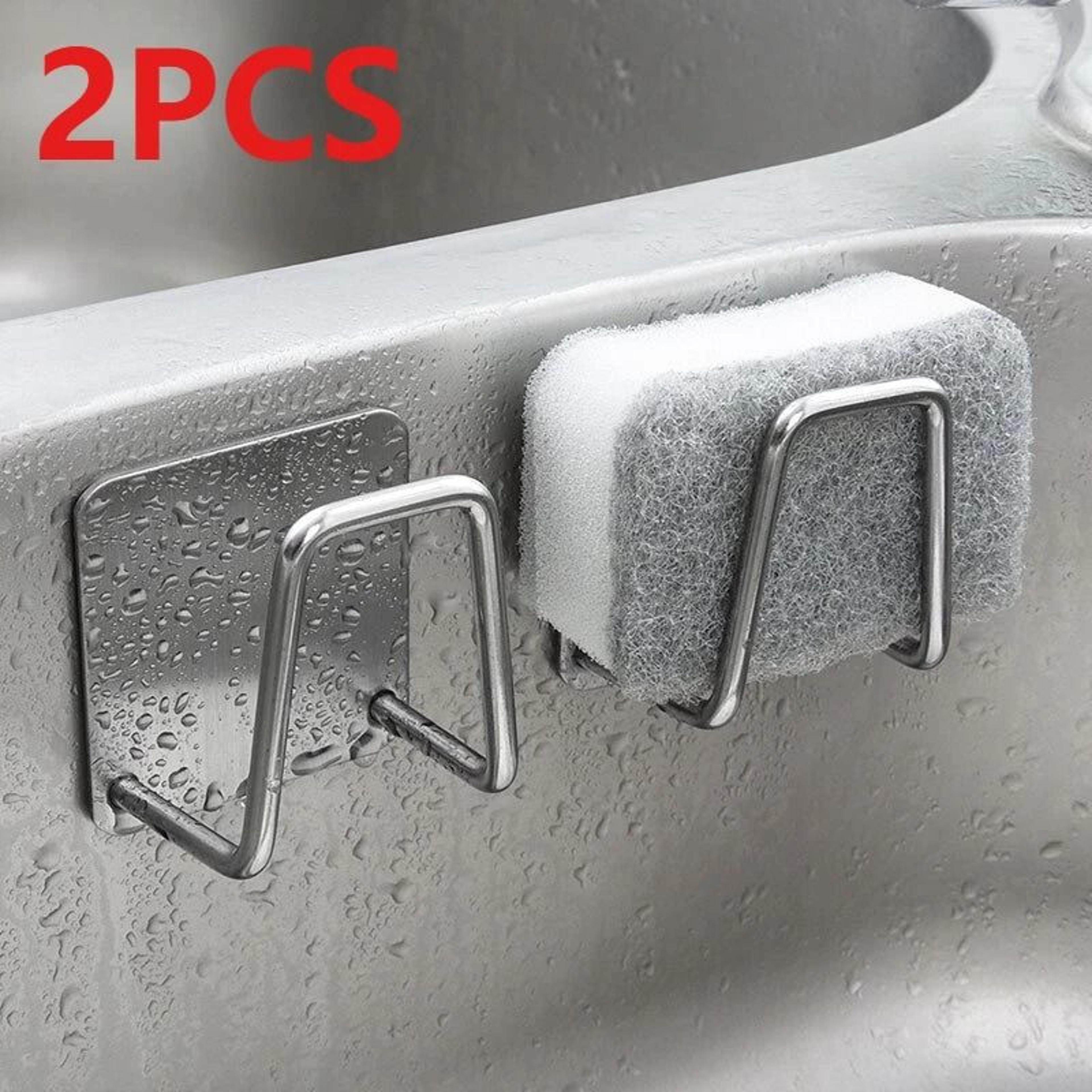 stainless steel sink sponge holder rack with drainage design for kitchen sink organization (1pc/2pcs)