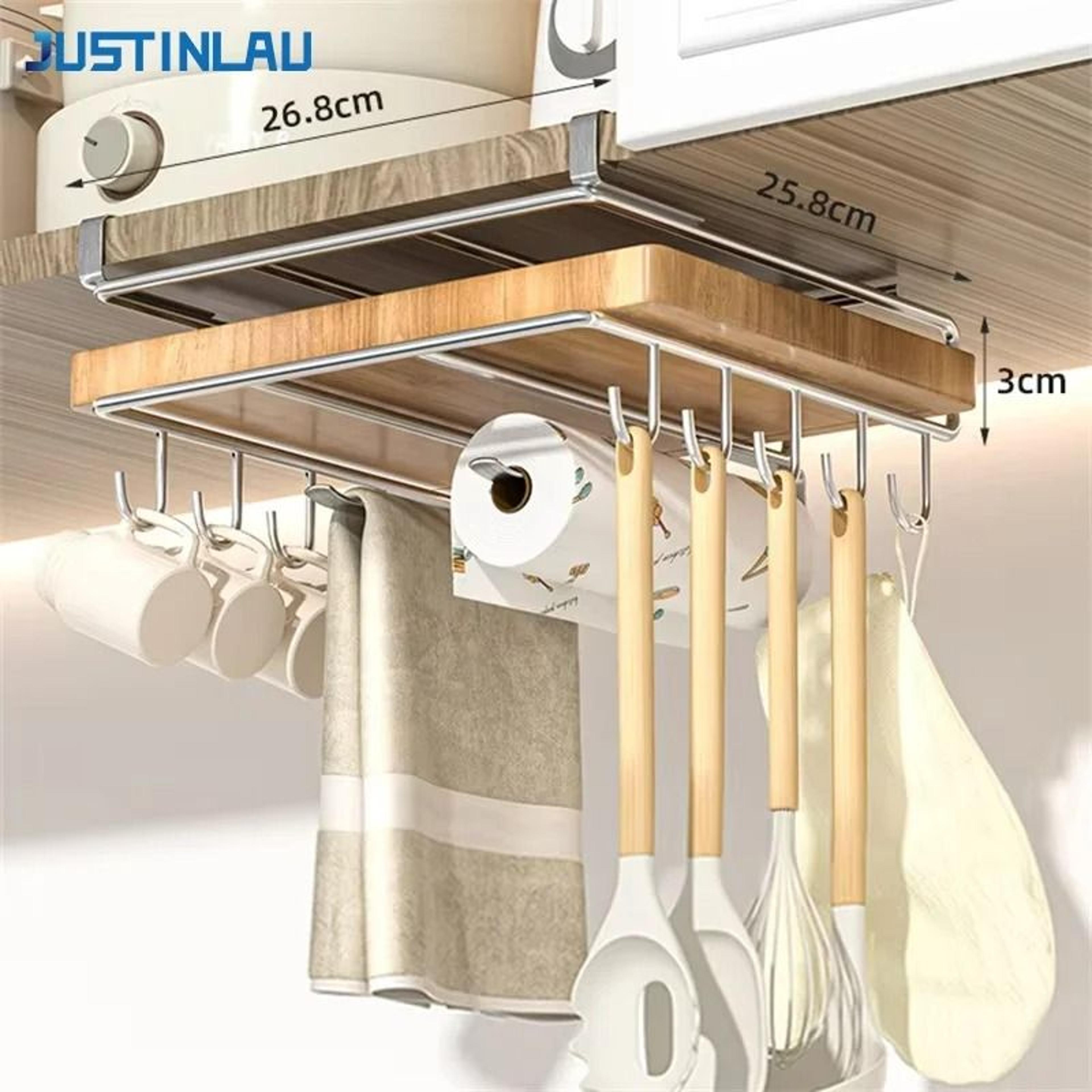 Over Cabinet Kitchen Organizer Rack With Hooks Paper Towel Holder  Cutting Board Storage 0