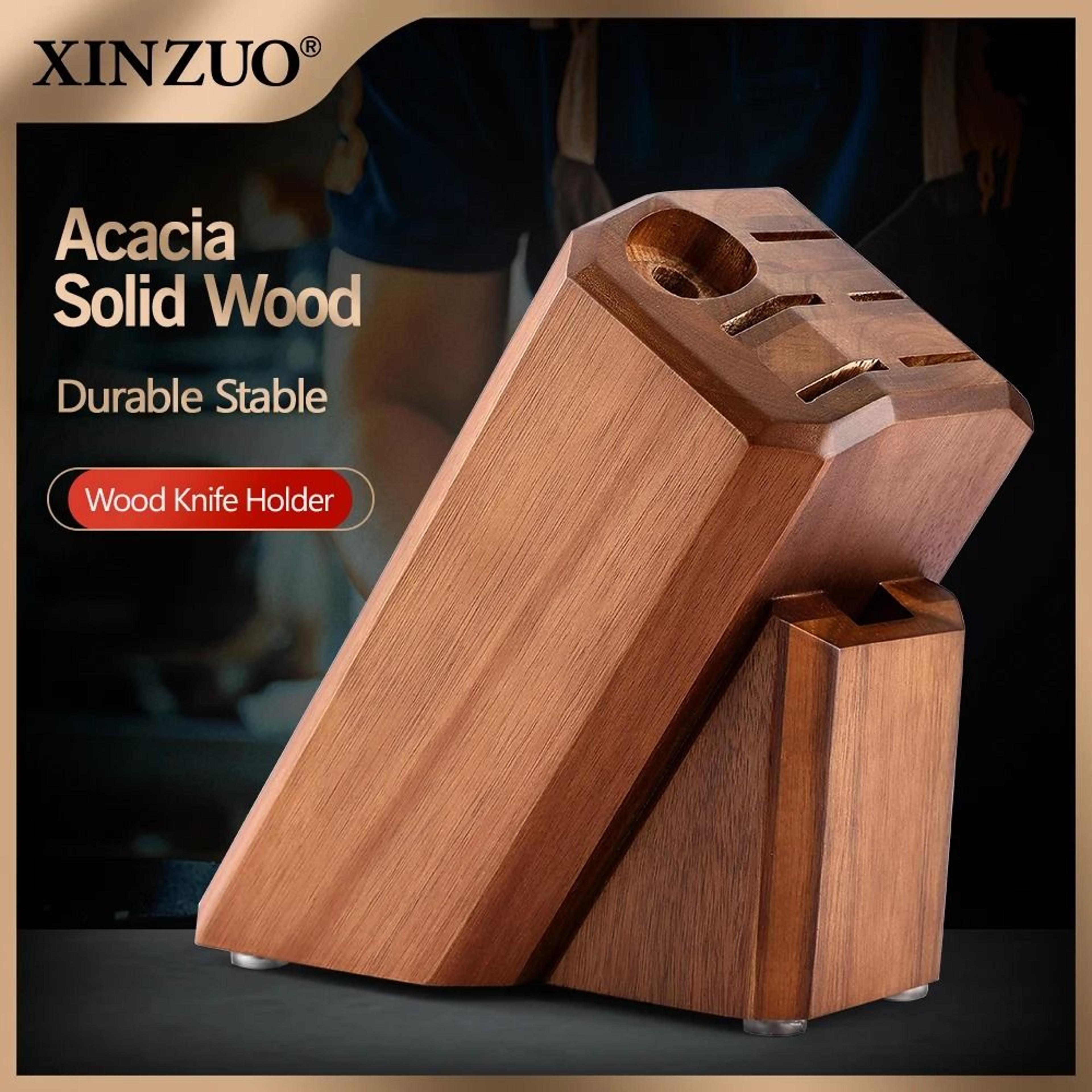 xinzuo acacia wood knife block 8-slot kitchen knife holder storage organizer