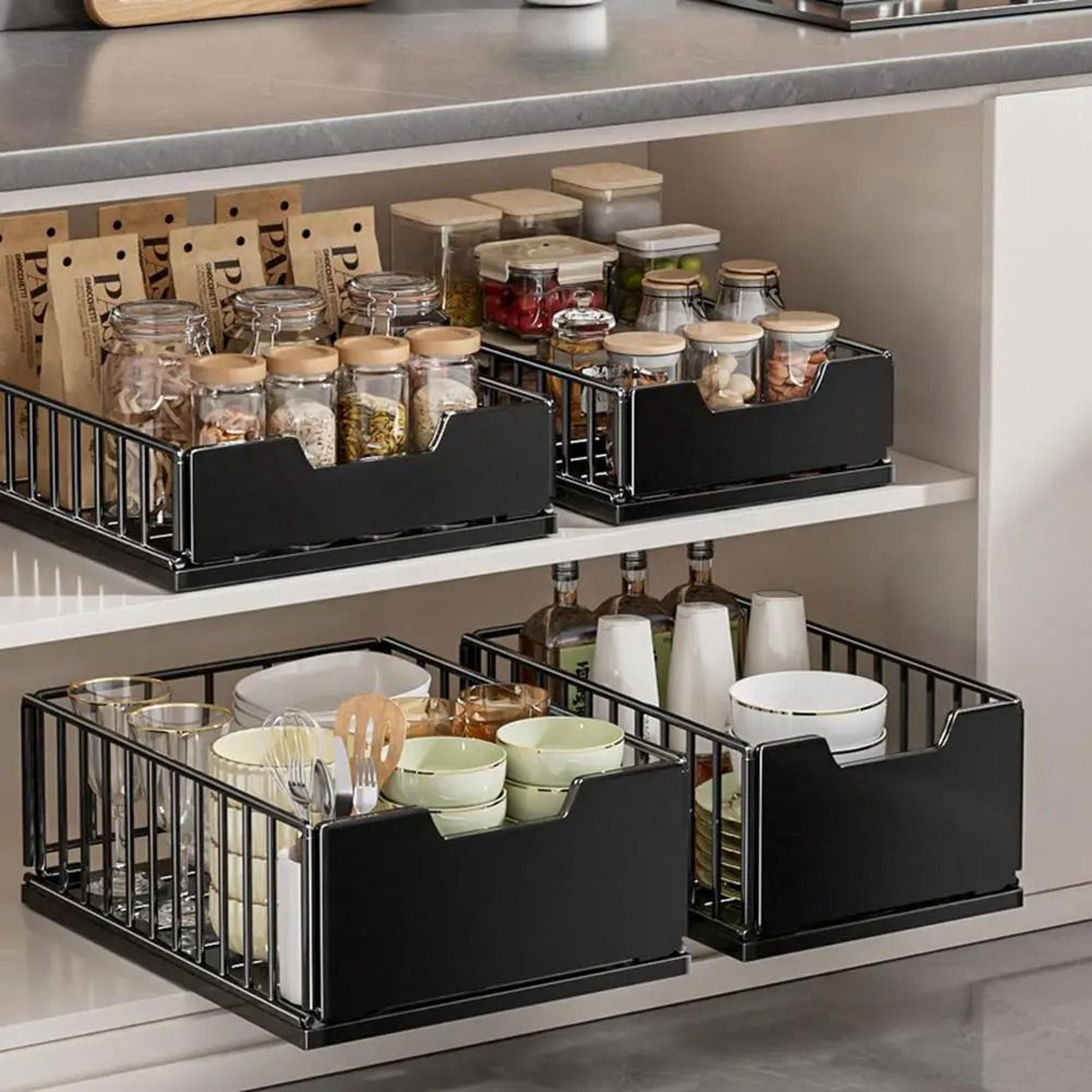 carbon steel pull out cabinet organizer drawer foldable slide out storage rack for kitchen & bathroom
