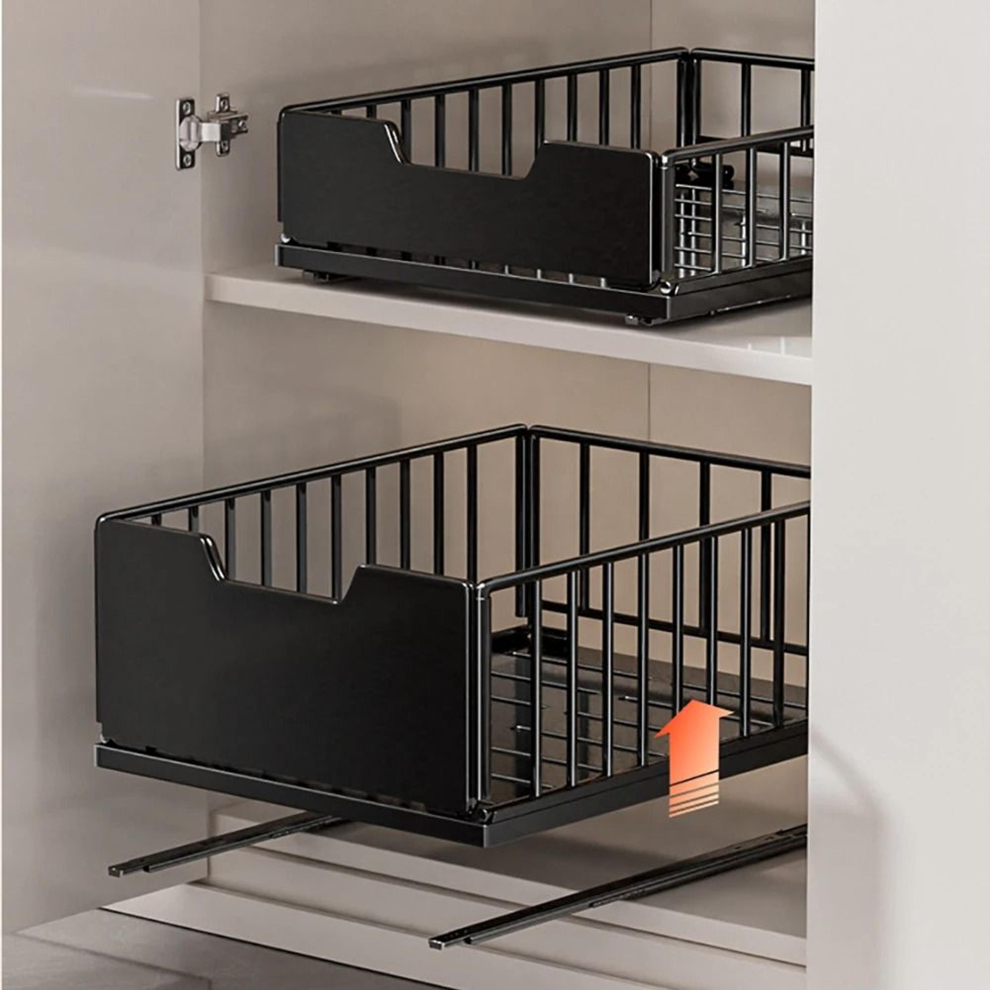 Carbon Steel Pull Out Cabinet Organizer Drawer Foldable Slide Out Storage Rack For Kitchen  Bathroo 3