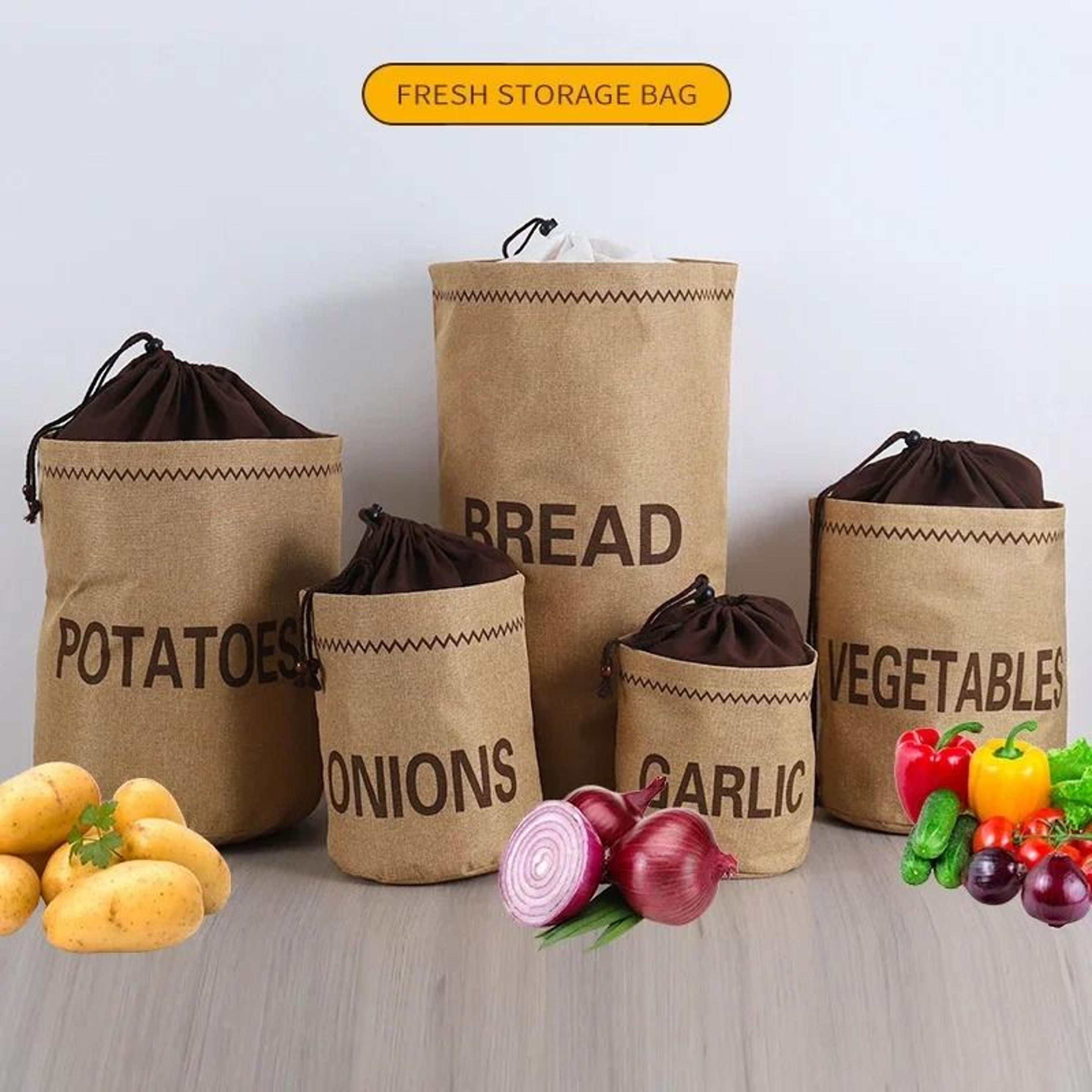 Rustic Burlap Potato  Onion Storage Bag Breathable Drawstring Vegetable Organizer For Kitchen Pantr 1