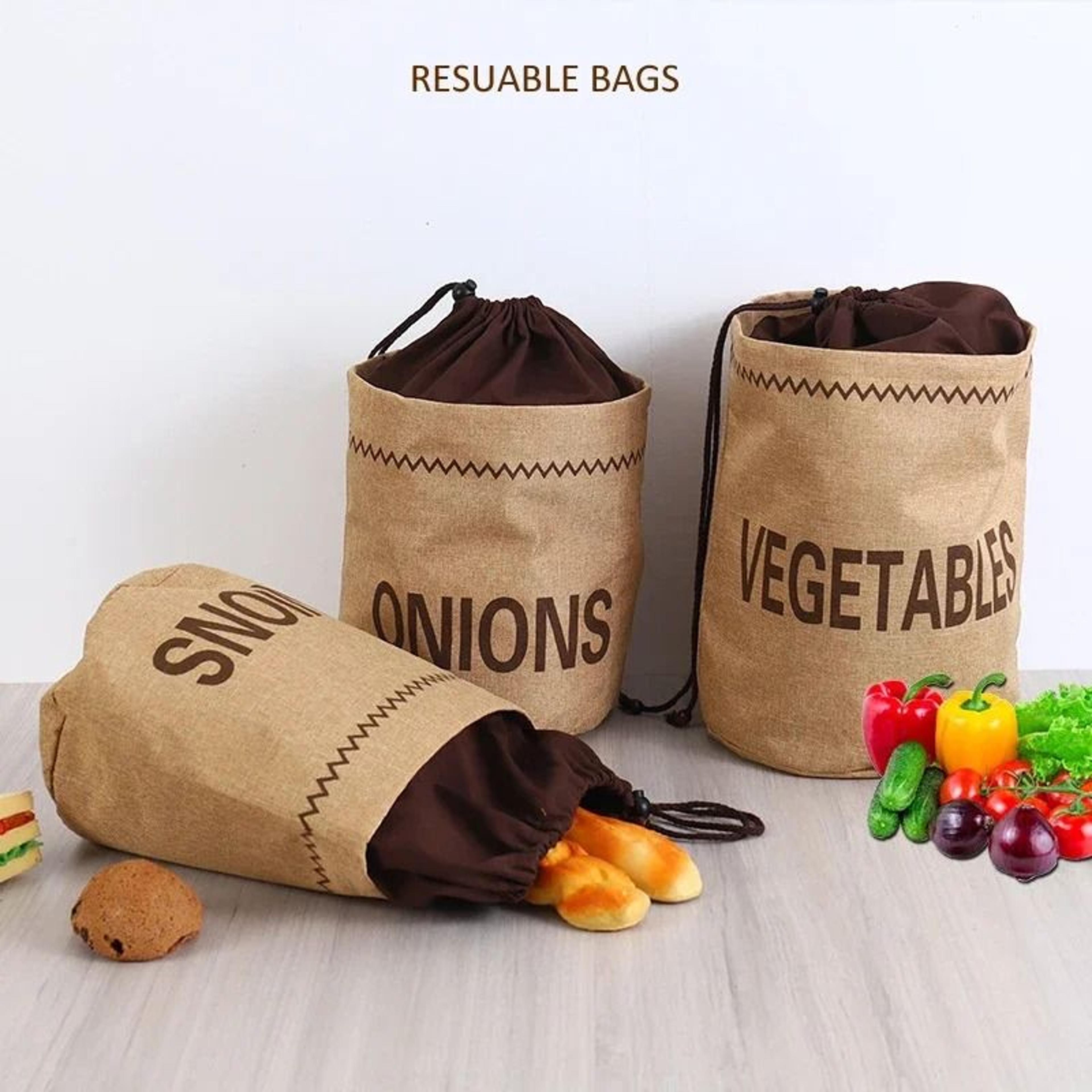 Rustic Burlap Potato  Onion Storage Bag Breathable Drawstring Vegetable Organizer For Kitchen Pantr 2