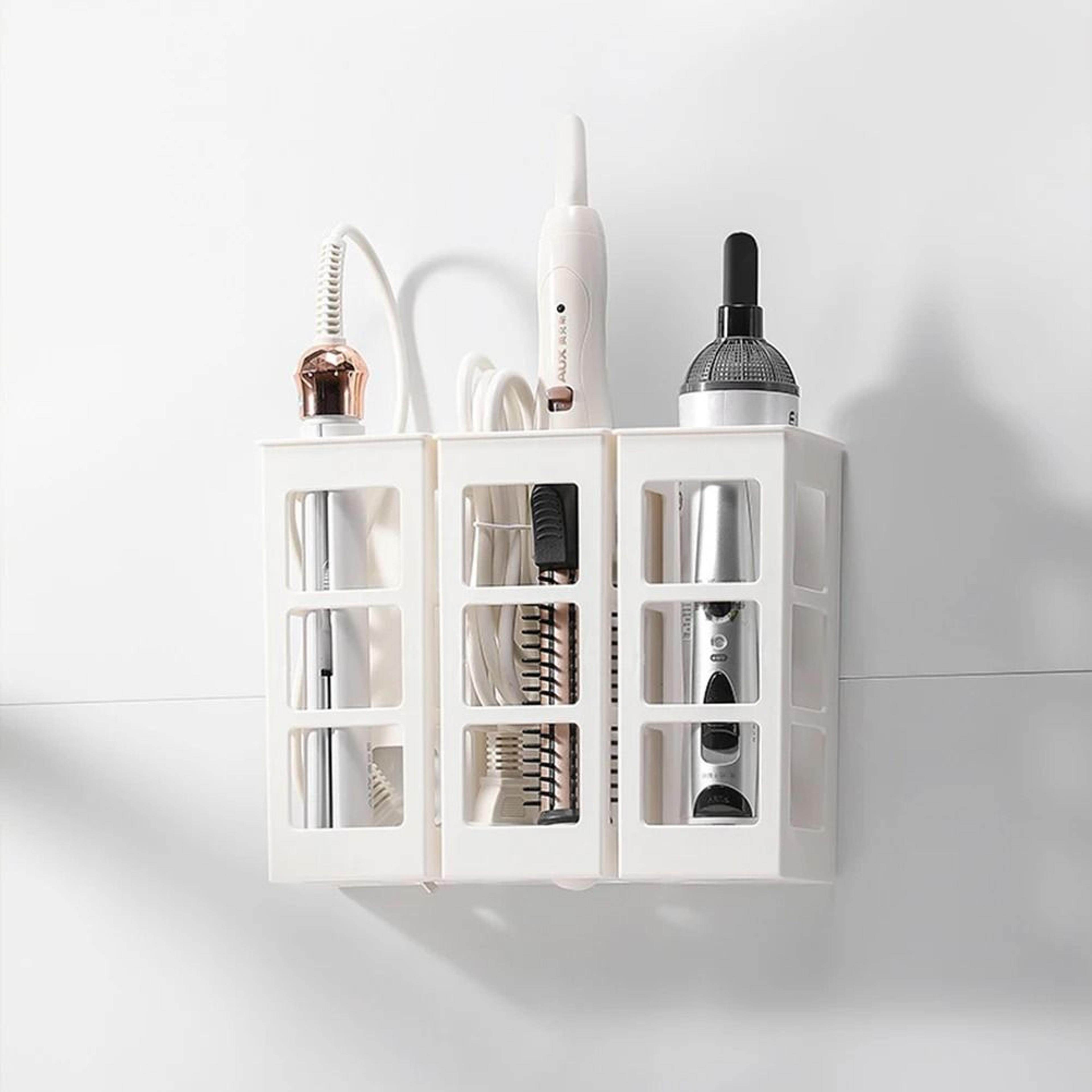 WallMounted Curling Iron  Hair Tool Organizer With Makeup Storage Compartment 1