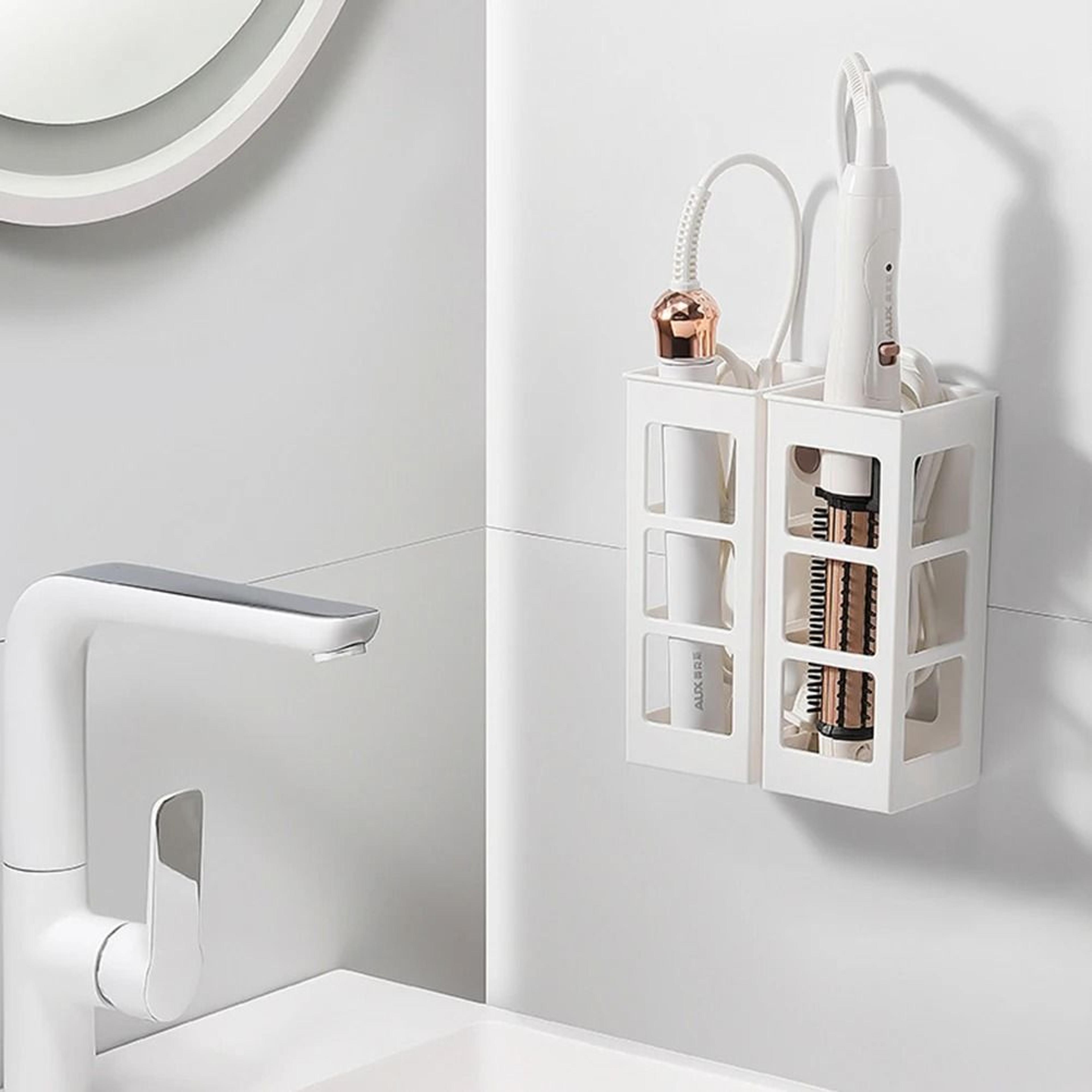 WallMounted Curling Iron  Hair Tool Organizer With Makeup Storage Compartment 2