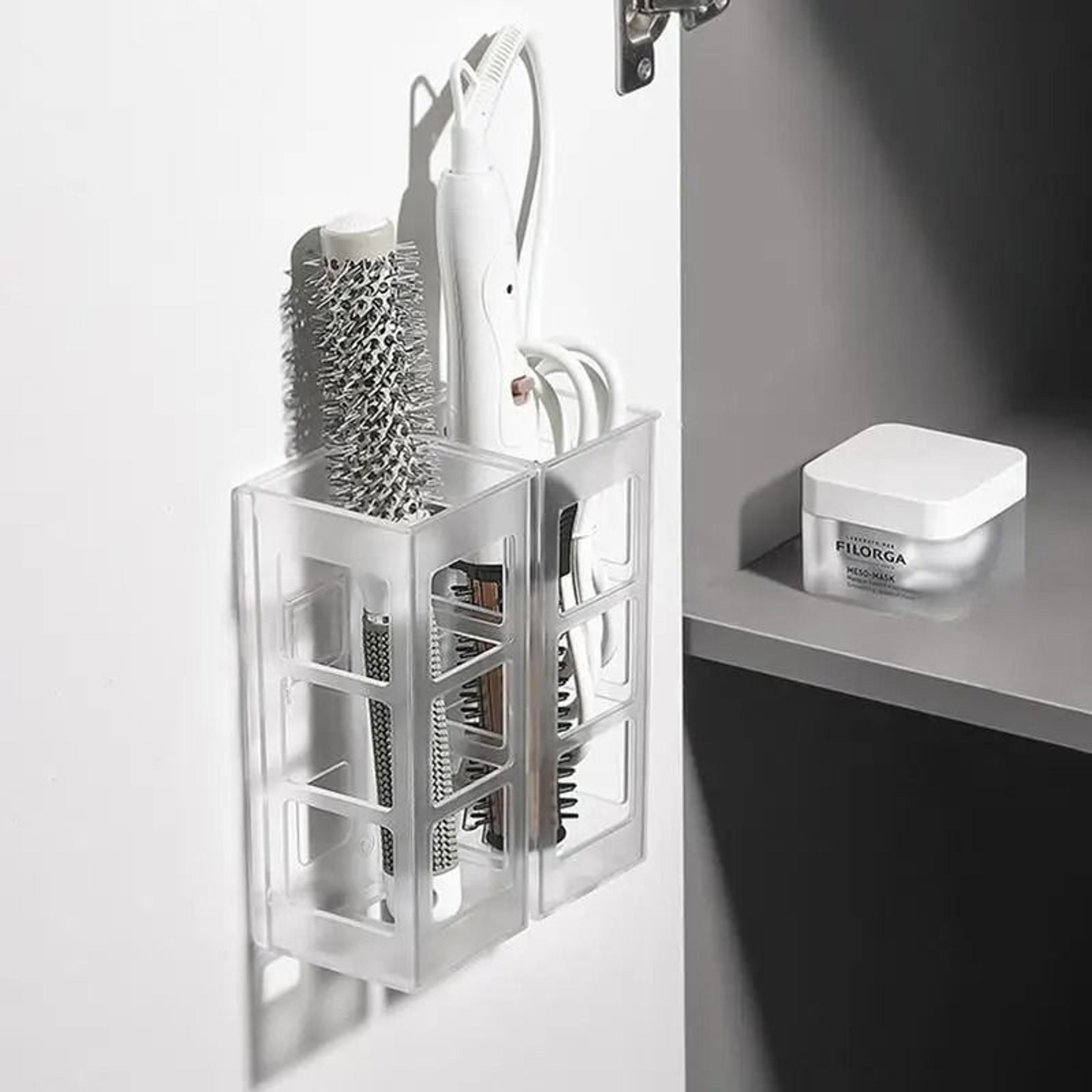 WallMounted Curling Iron  Hair Tool Organizer With Makeup Storage Compartment 3
