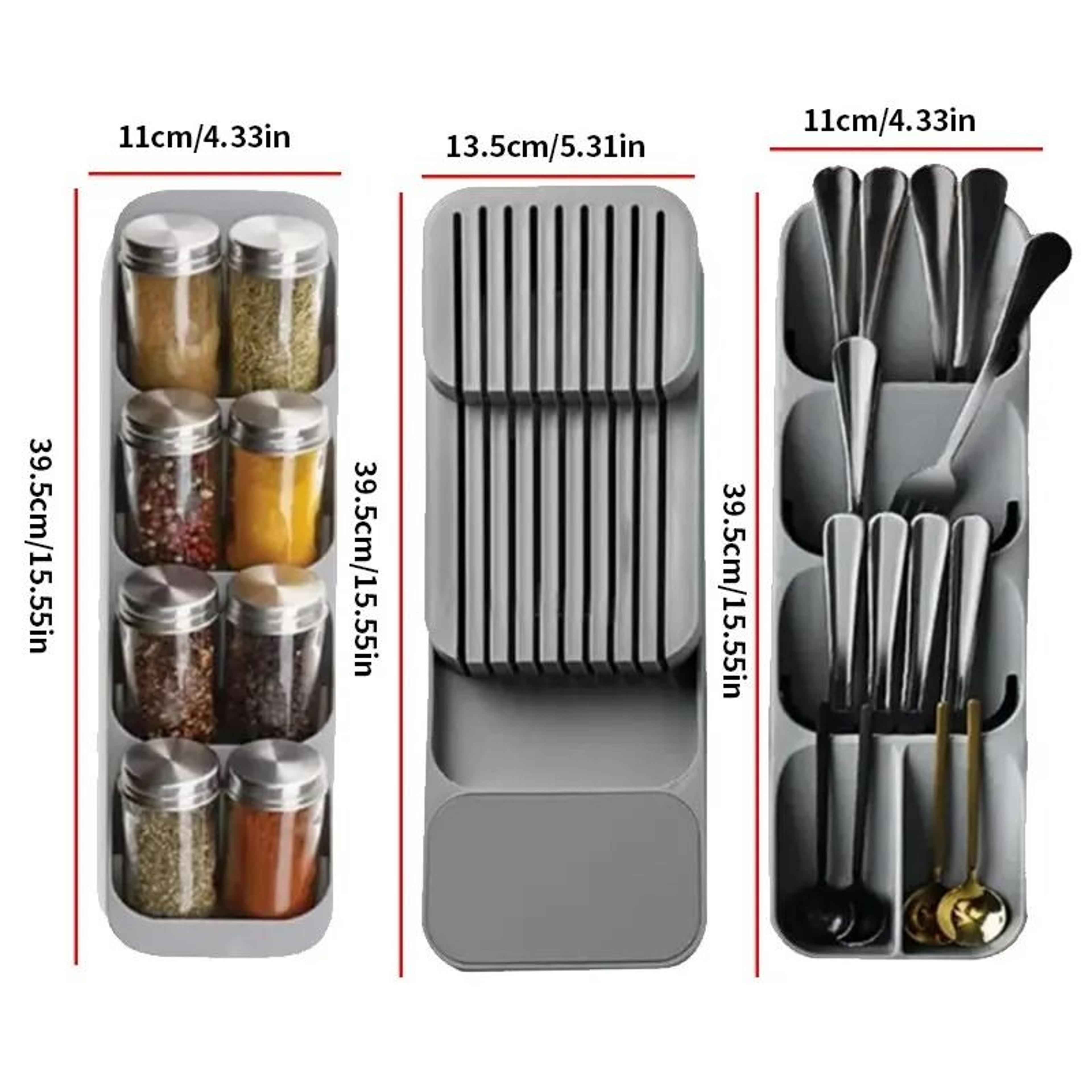 Expandable Kitchen Drawer Organizer Tray  Cutlery Knife  Spice Storage Divider 5