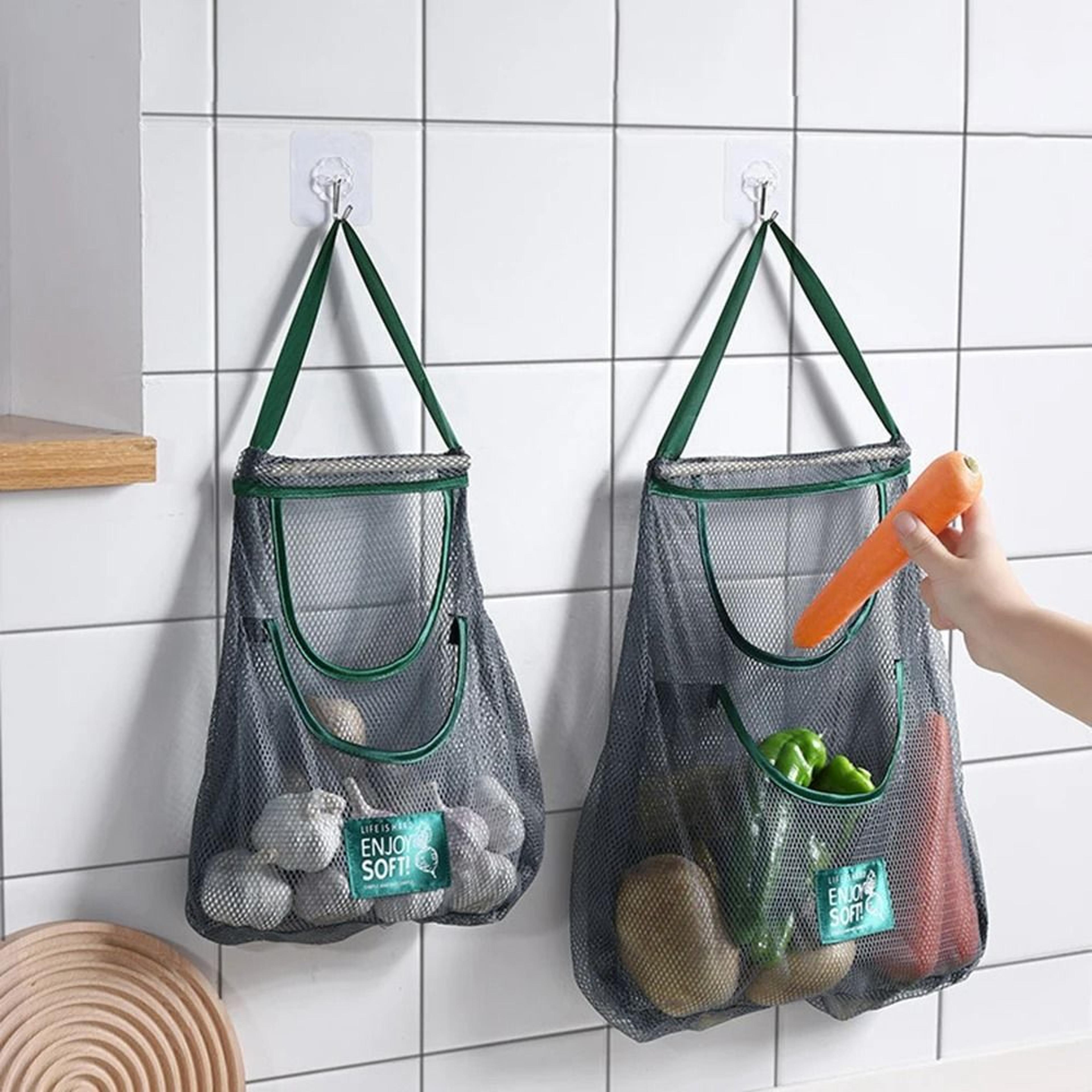 wall hanging produce storage bag – breathable onion, garlic & vegetable organizer